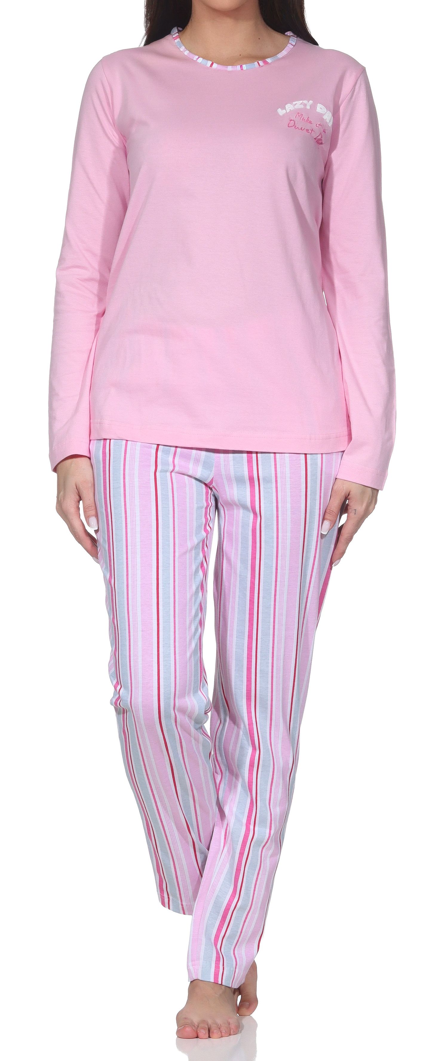 Normann Damen Schlafanzug langarm Pyjama in edler Streifenoptik – auch in Übergrößen Normann Damen Schlafanzug langarm Pyjama in edler Streifenoptik – auch in Übergrößen