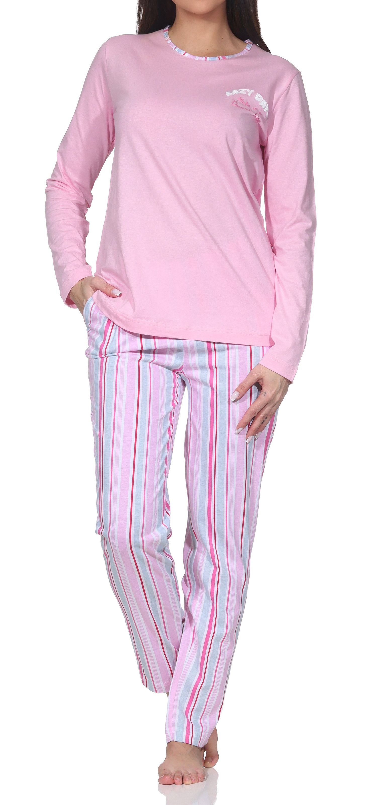Normann Damen Schlafanzug langarm Pyjama in edler Streifenoptik – auch in Übergrößen Normann Damen Schlafanzug langarm Pyjama in edler Streifenoptik – auch in Übergrößen