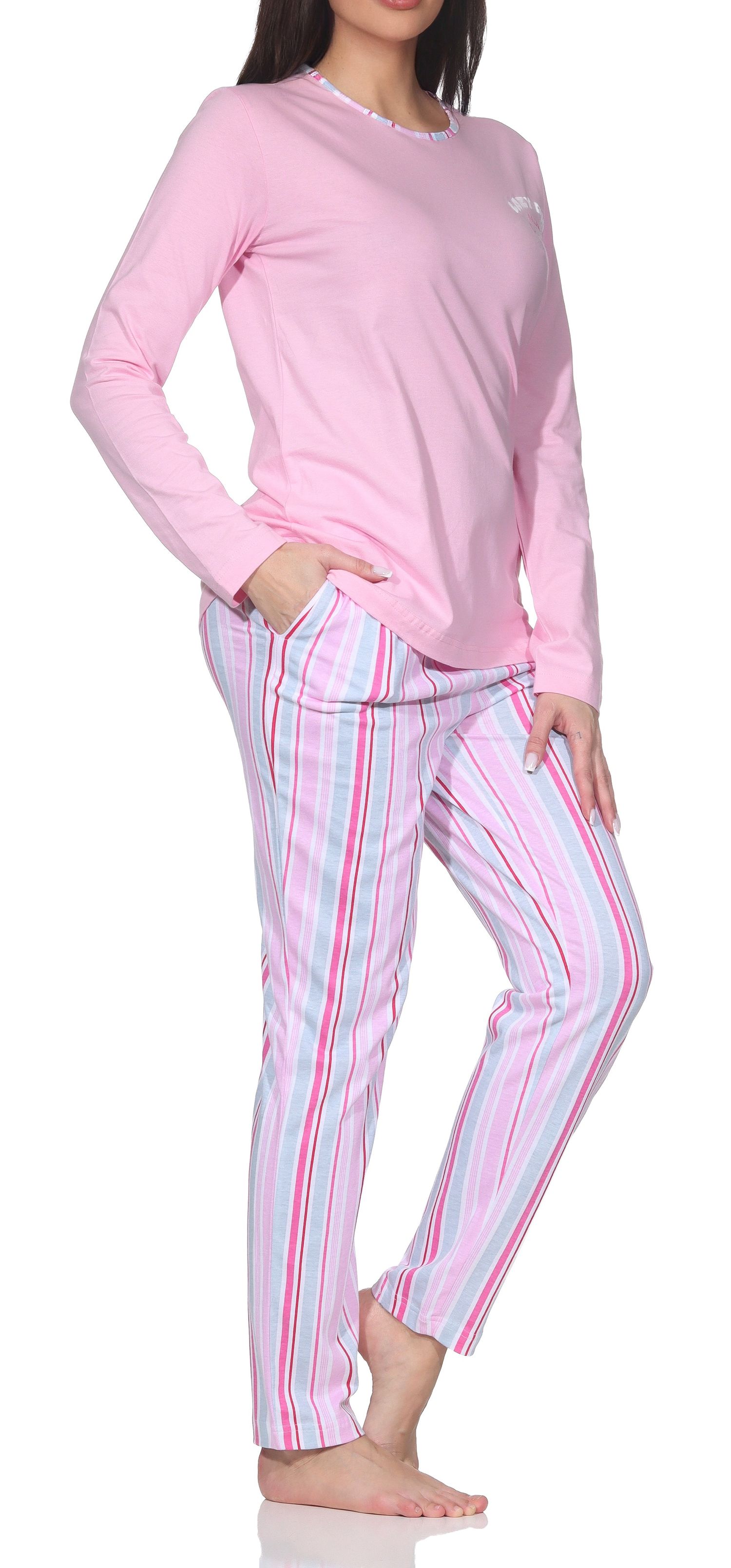 Normann Damen Schlafanzug langarm Pyjama in edler Streifenoptik – auch in Übergrößen Normann Damen Schlafanzug langarm Pyjama in edler Streifenoptik – auch in Übergrößen