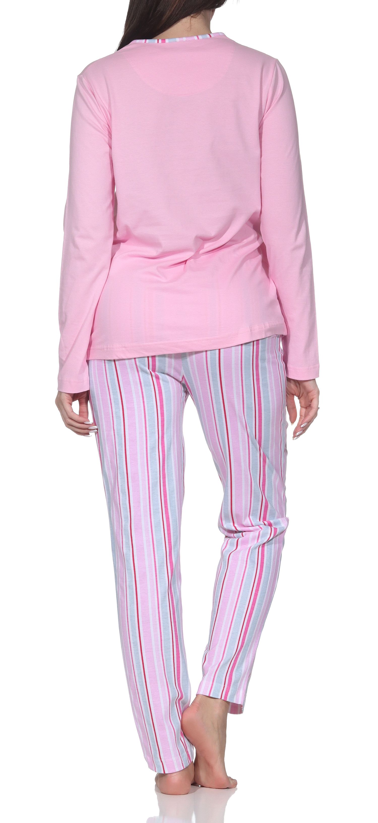 Normann Damen Schlafanzug langarm Pyjama in edler Streifenoptik – auch in Übergrößen