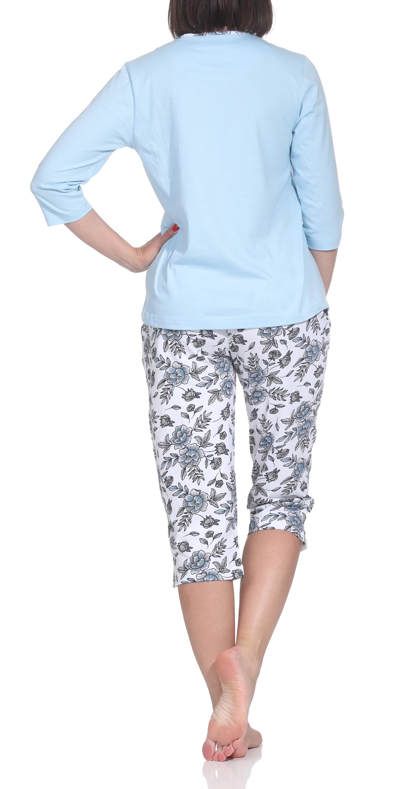 Normann Damen Pyjama Schlafanzug mit Caprihose in floralem Print - auch in Übergrössen