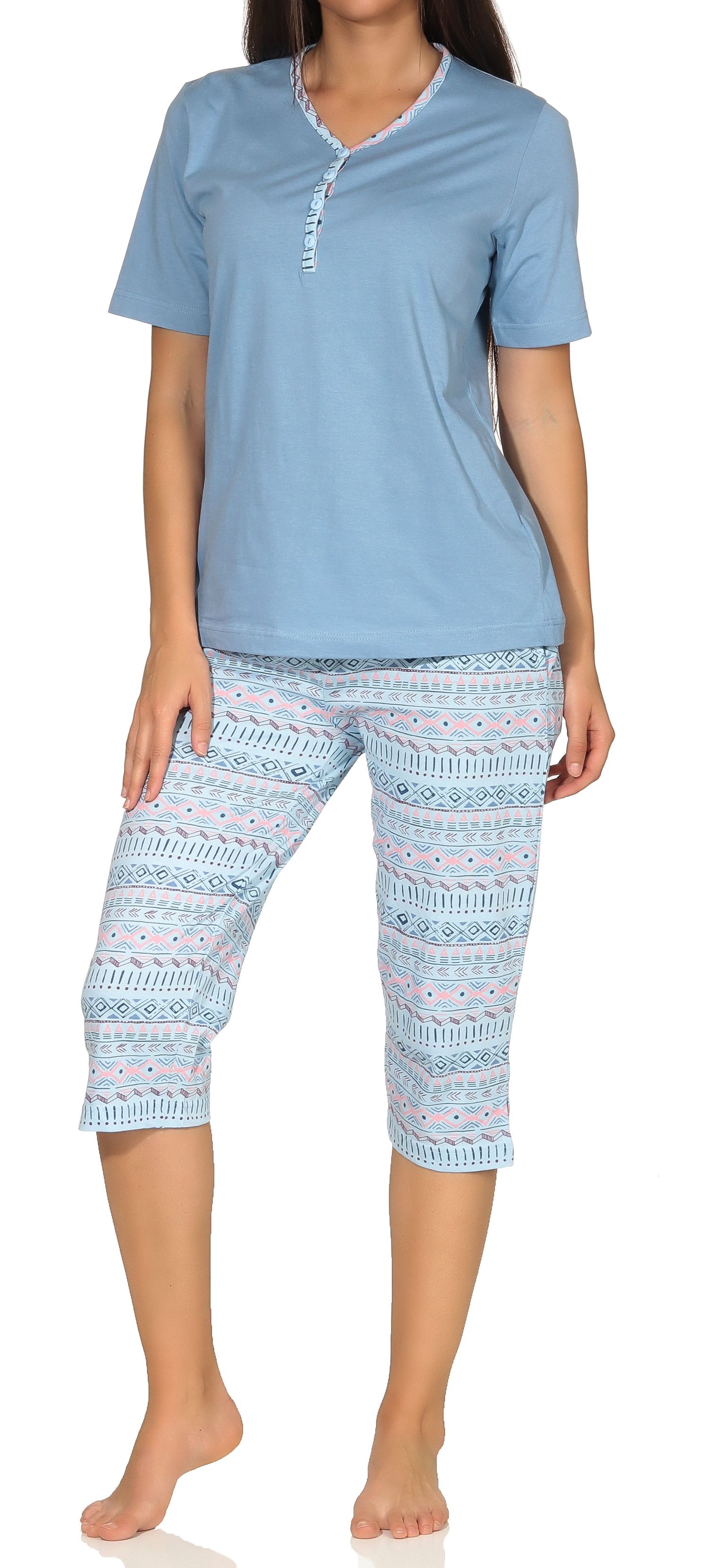 Normann Damen kurzarm Capri Schlafanzug Pyjama im Ethnolook - auch in Übergrössen