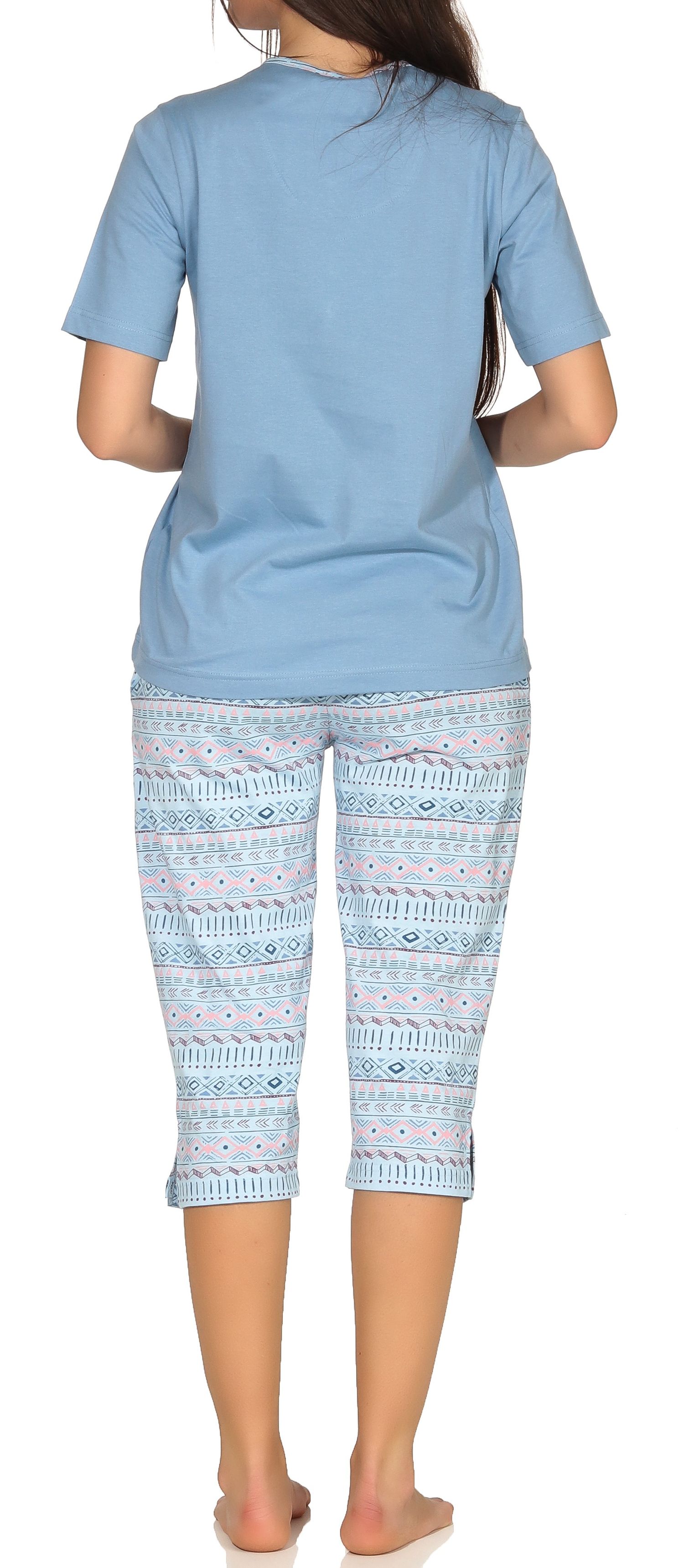 Normann Damen kurzarm Capri Schlafanzug Pyjama im Ethnolook - auch in Übergrössen