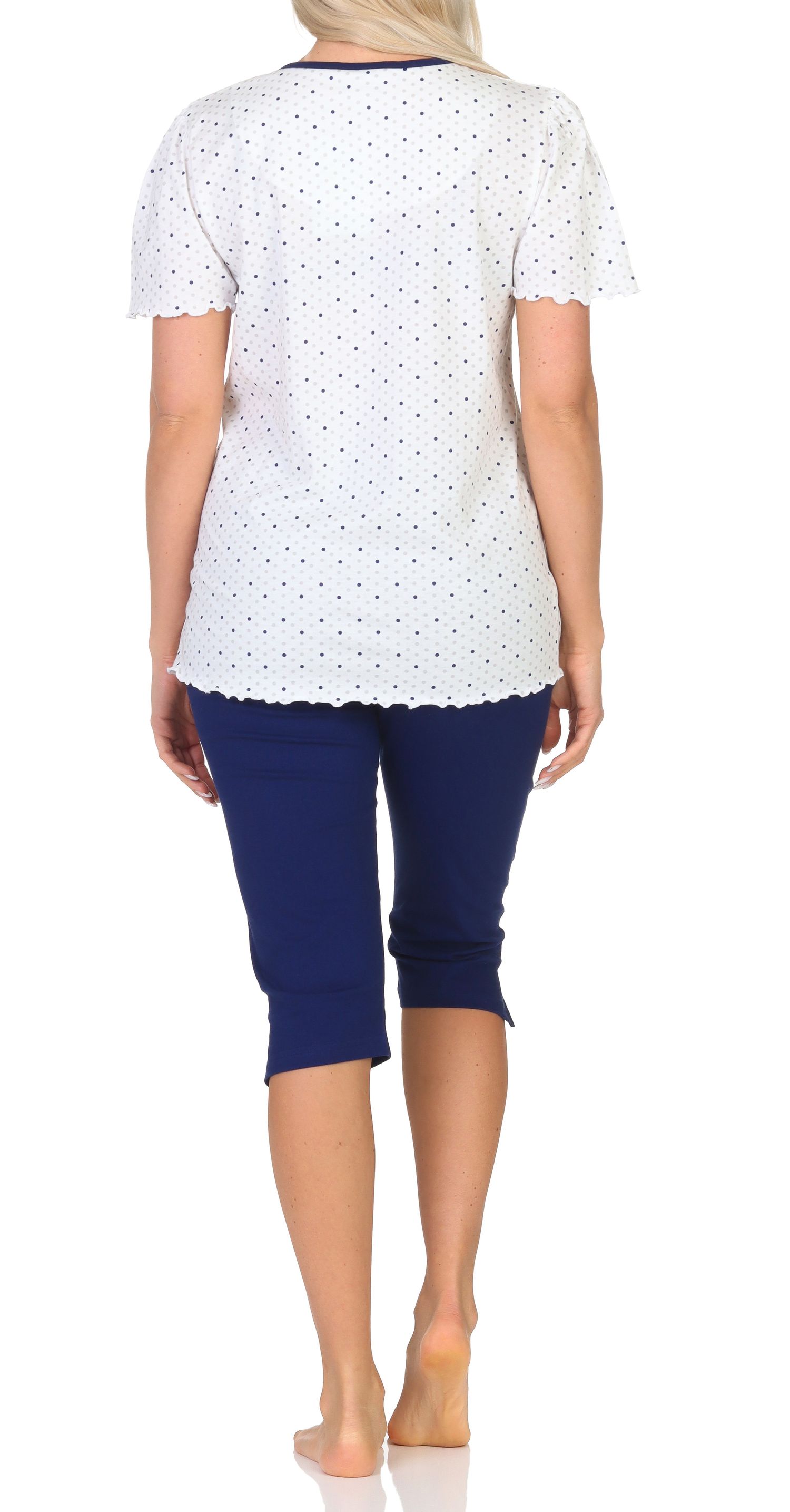 Normann Damen Capri-Pyjama kurzarm – Zeitlose Punkte-Optik – auch in Übergrößen