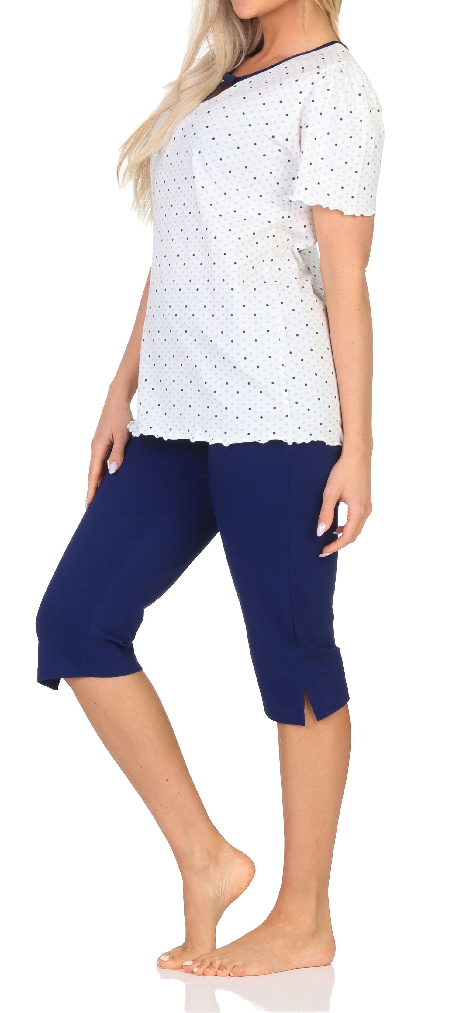 Normann Damen Capri-Pyjama kurzarm – Zeitlose Punkte-Optik – auch in Übergrößen