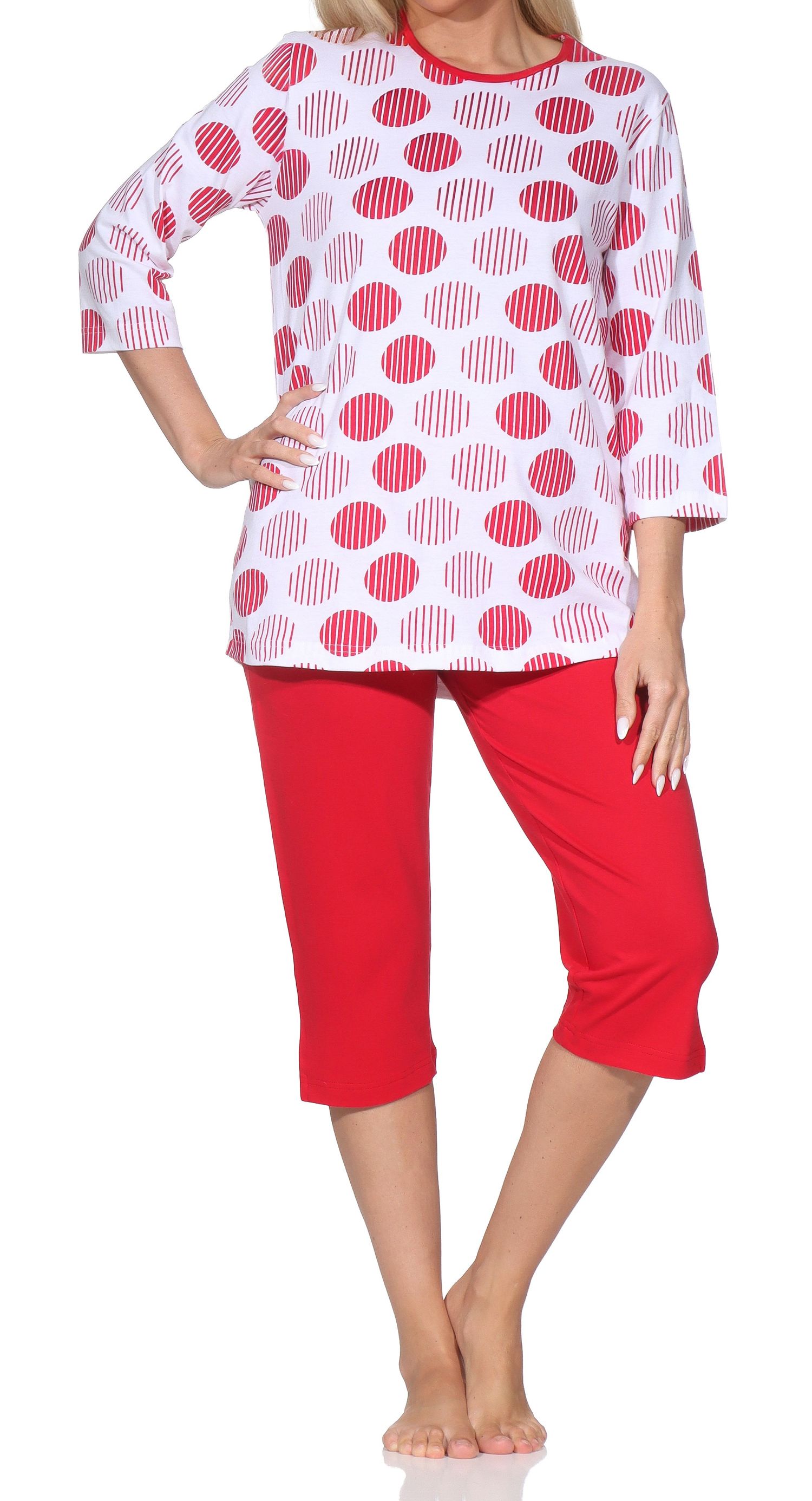 Normann Damen Capri-Pyjama kurzarm – Sommerliches Punkte-Design – auch in Übergrößen