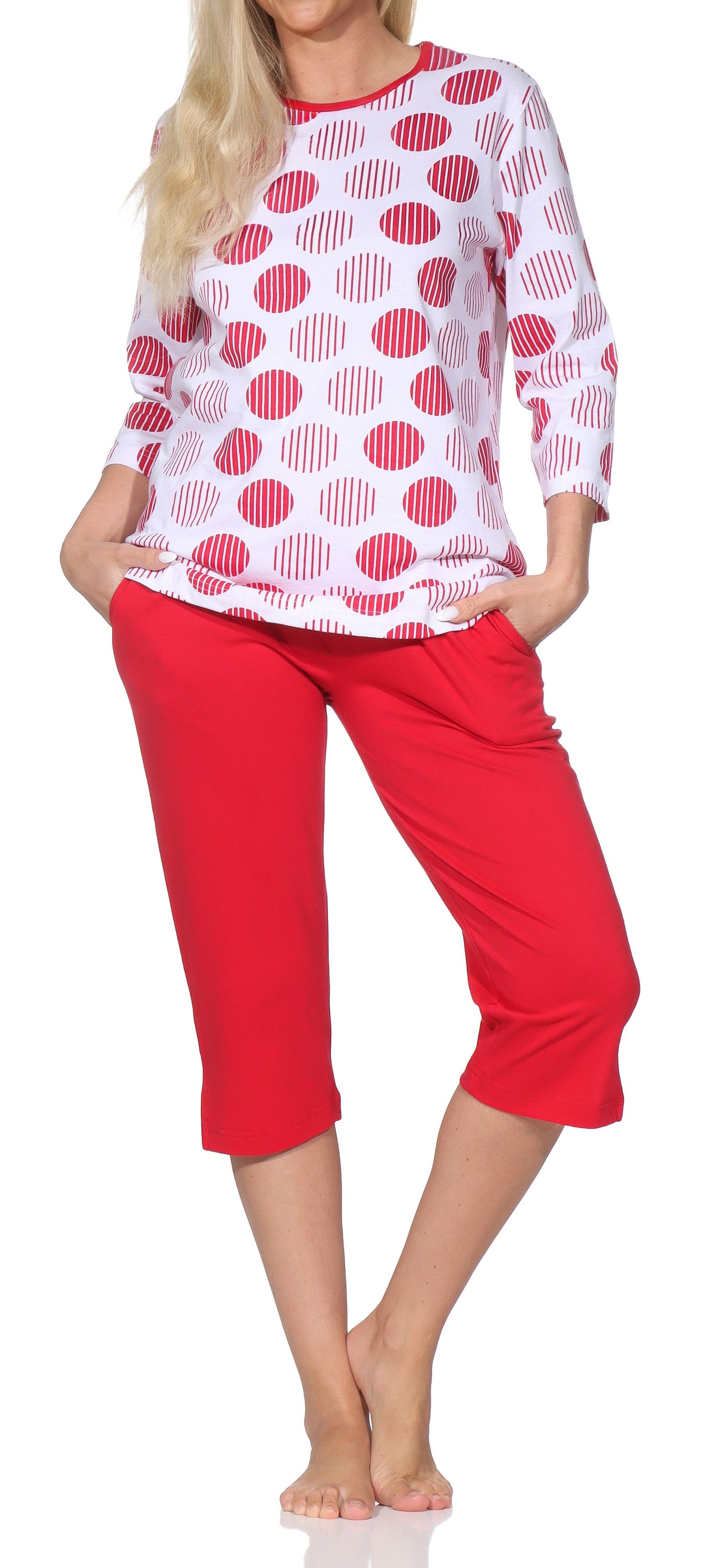 Normann Damen Capri-Pyjama kurzarm – Sommerliches Punkte-Design – auch in Übergrößen
