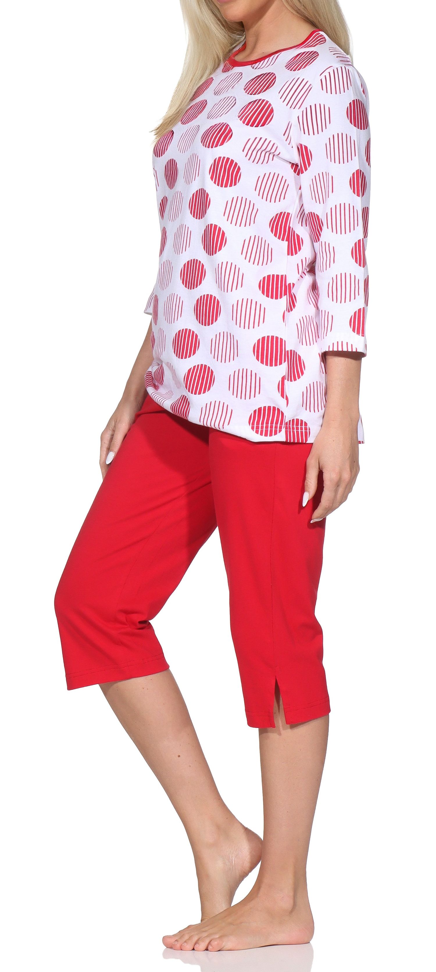 Normann Damen Capri-Pyjama kurzarm – Sommerliches Punkte-Design – auch in Übergrößen