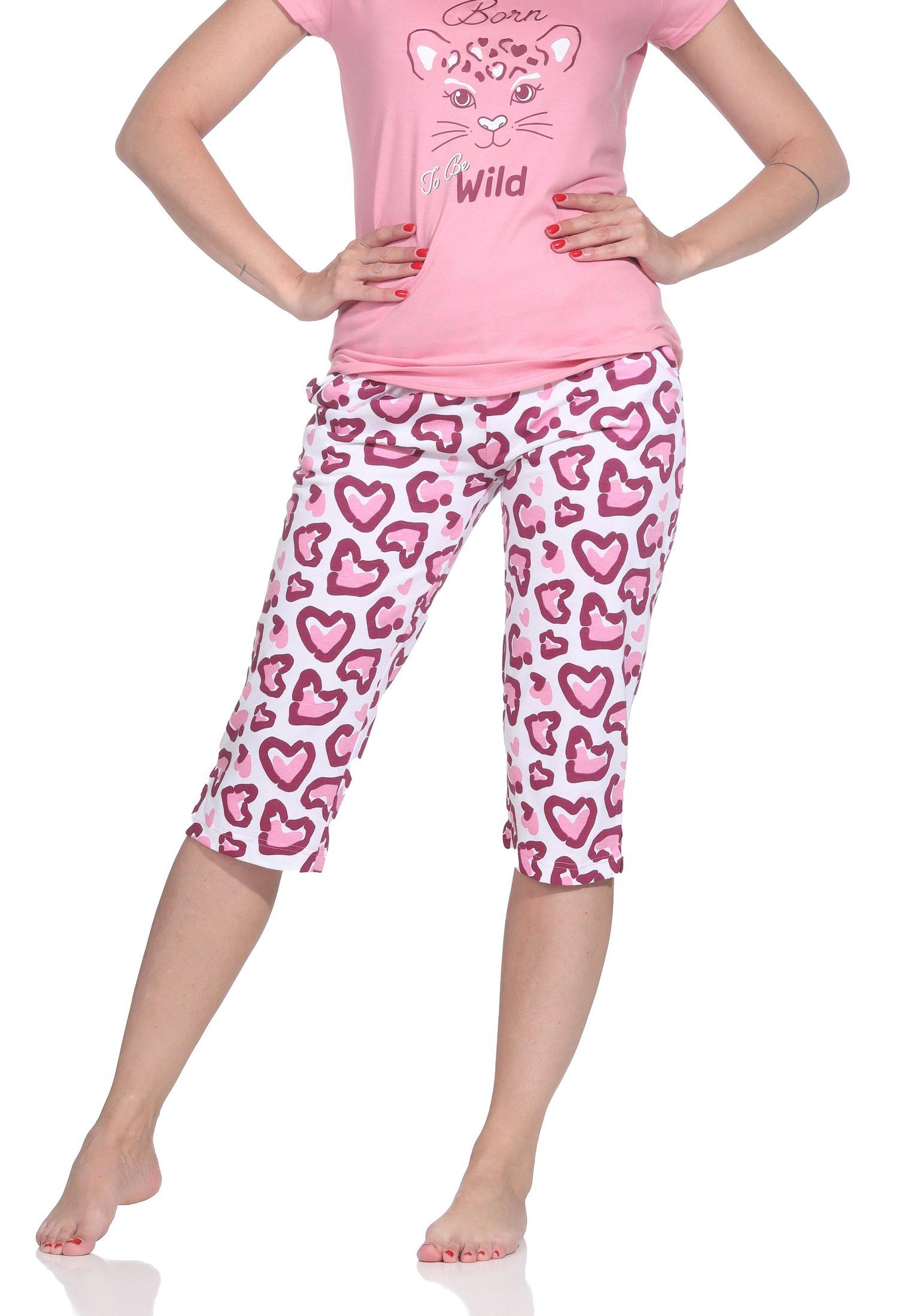 Normann Damen Capri-Pyjama kurzarm Shorty – Eleganter Animal-Print – auch in Übergrößen Normann Damen Capri-Pyjama kurzarm Shorty – Eleganter Animal-Print – auch in Übergrößen