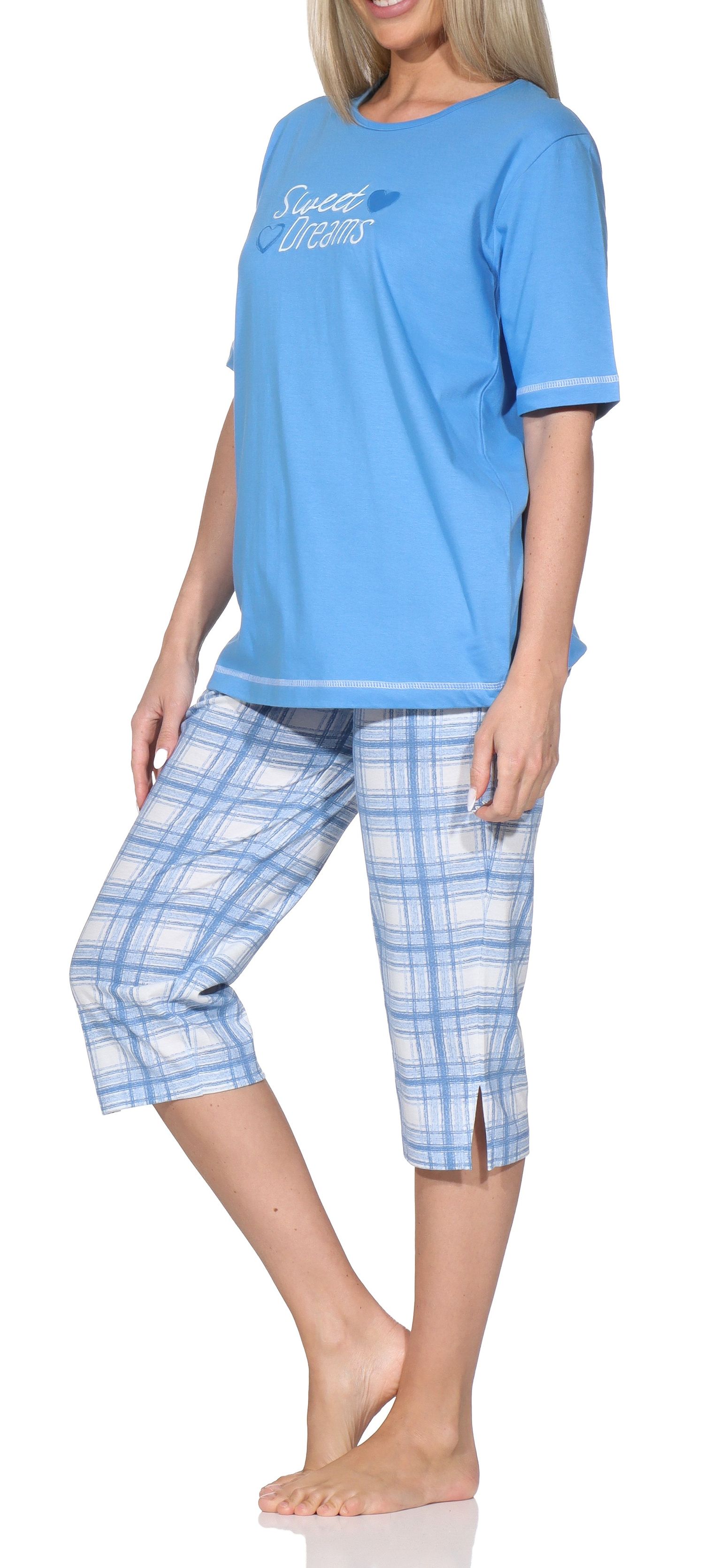 Normann Damen kurzarm Capri-Pyjama Shorty  – Elegante Karo-Optik – auch in Übergrößen