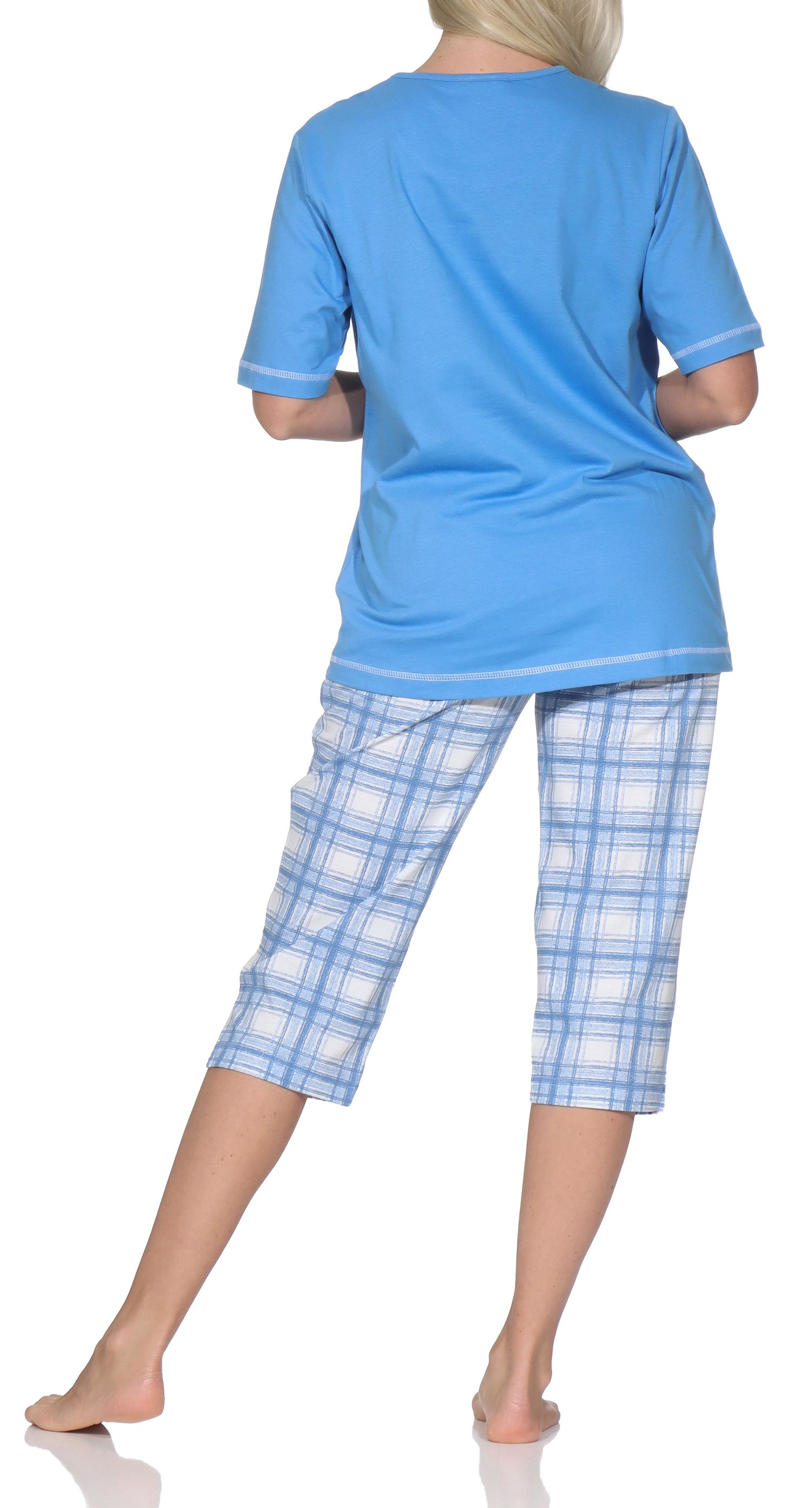 Normann Damen kurzarm Capri-Pyjama Shorty  – Elegante Karo-Optik – auch in Übergrößen