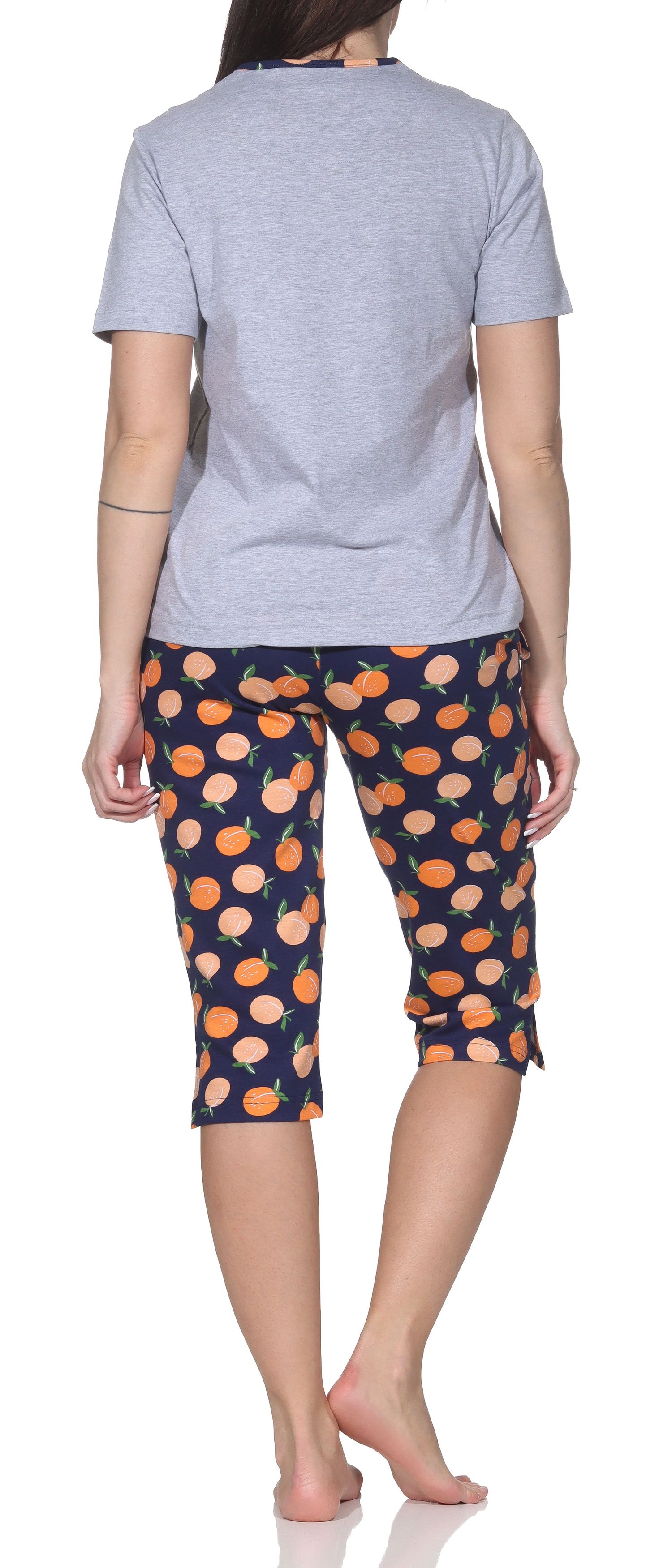 Normann Damen Capri-Pyjama kurzarm Shorty – „Peachy“ Design, auch in Übergrößen