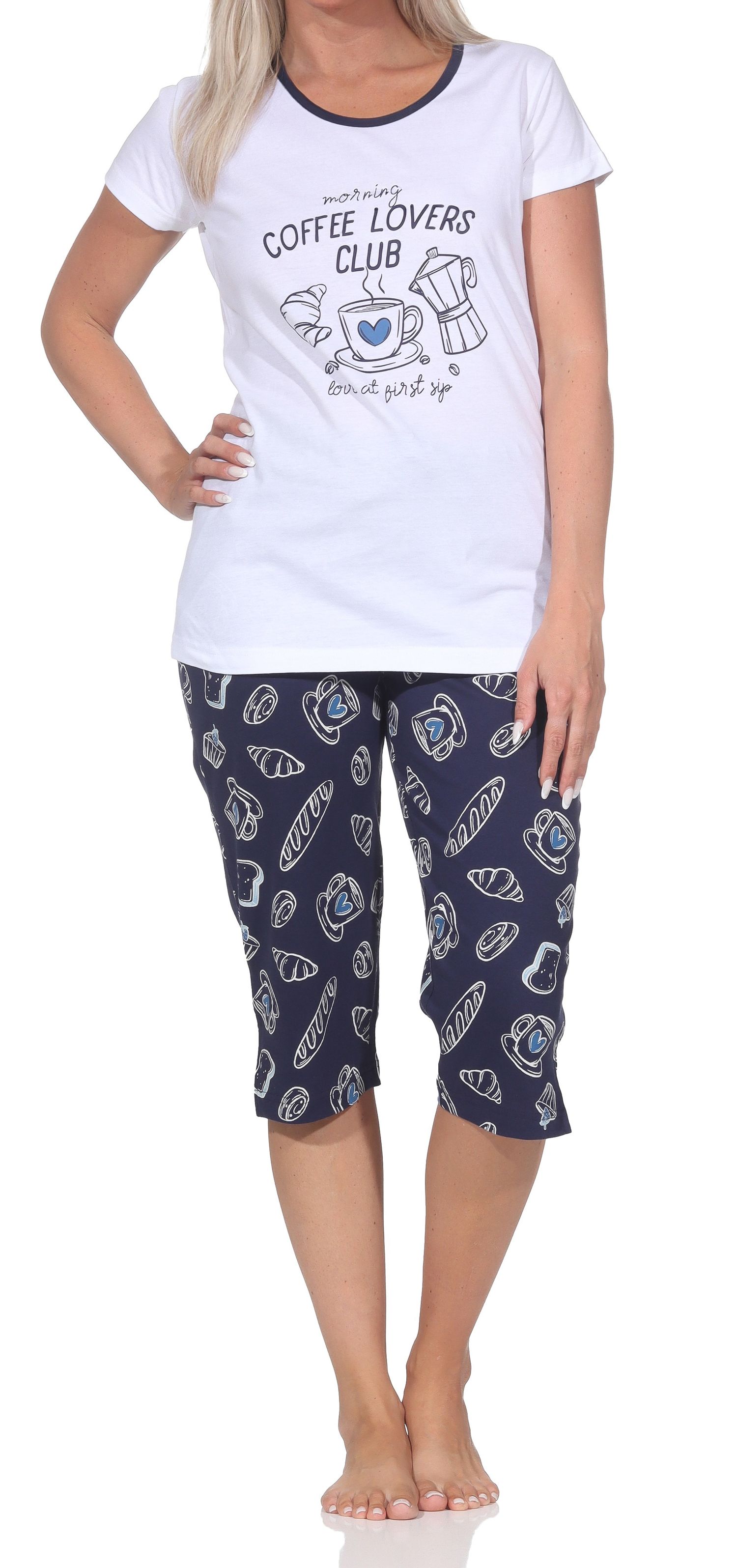 Normann Damen Capri-Pyjama kurzarm Shorty – „Coffee Lovers Club“ - auch in Übergrößen