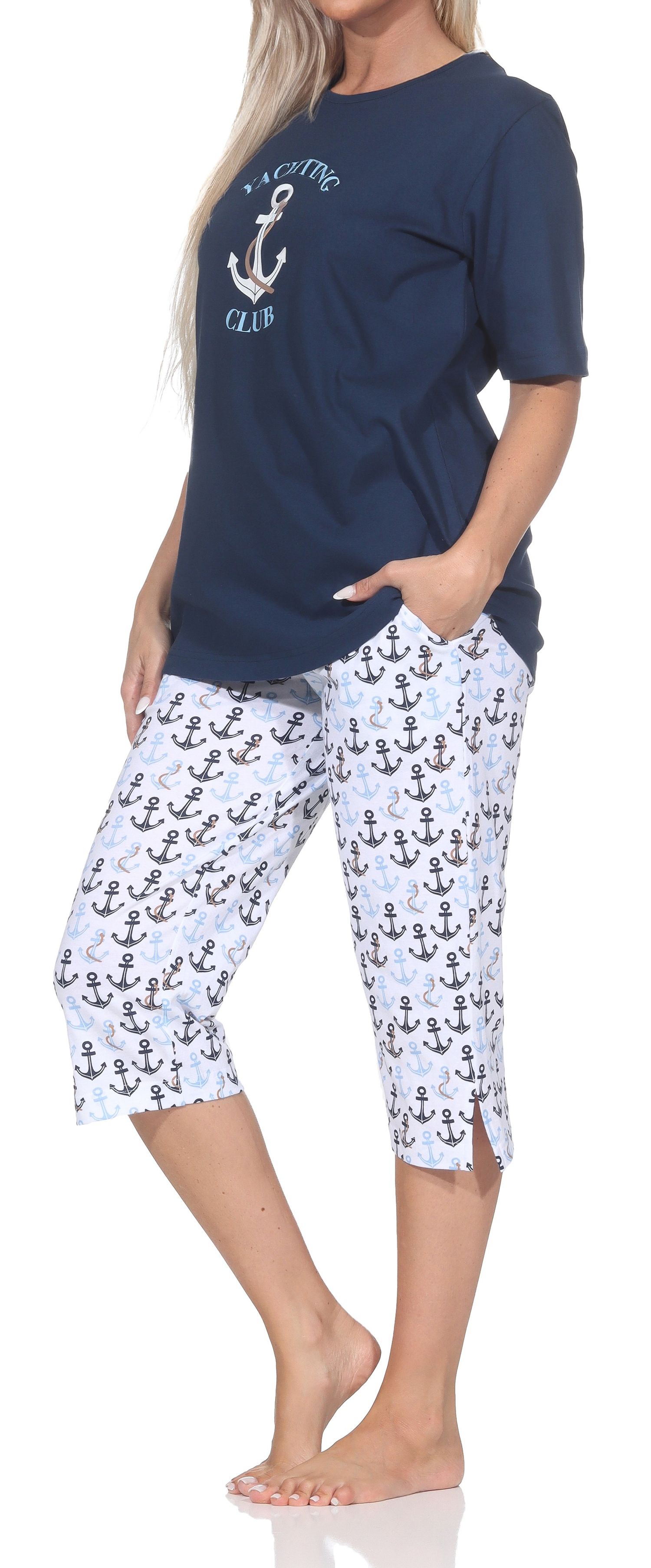 Normann Damen Capri-Pyjama kurzarm Shorty – Maritimer Look – auch in Übergrößen Normann Damen Capri-Pyjama kurzarm Shorty – Maritimer Look – auch in Übergrößen