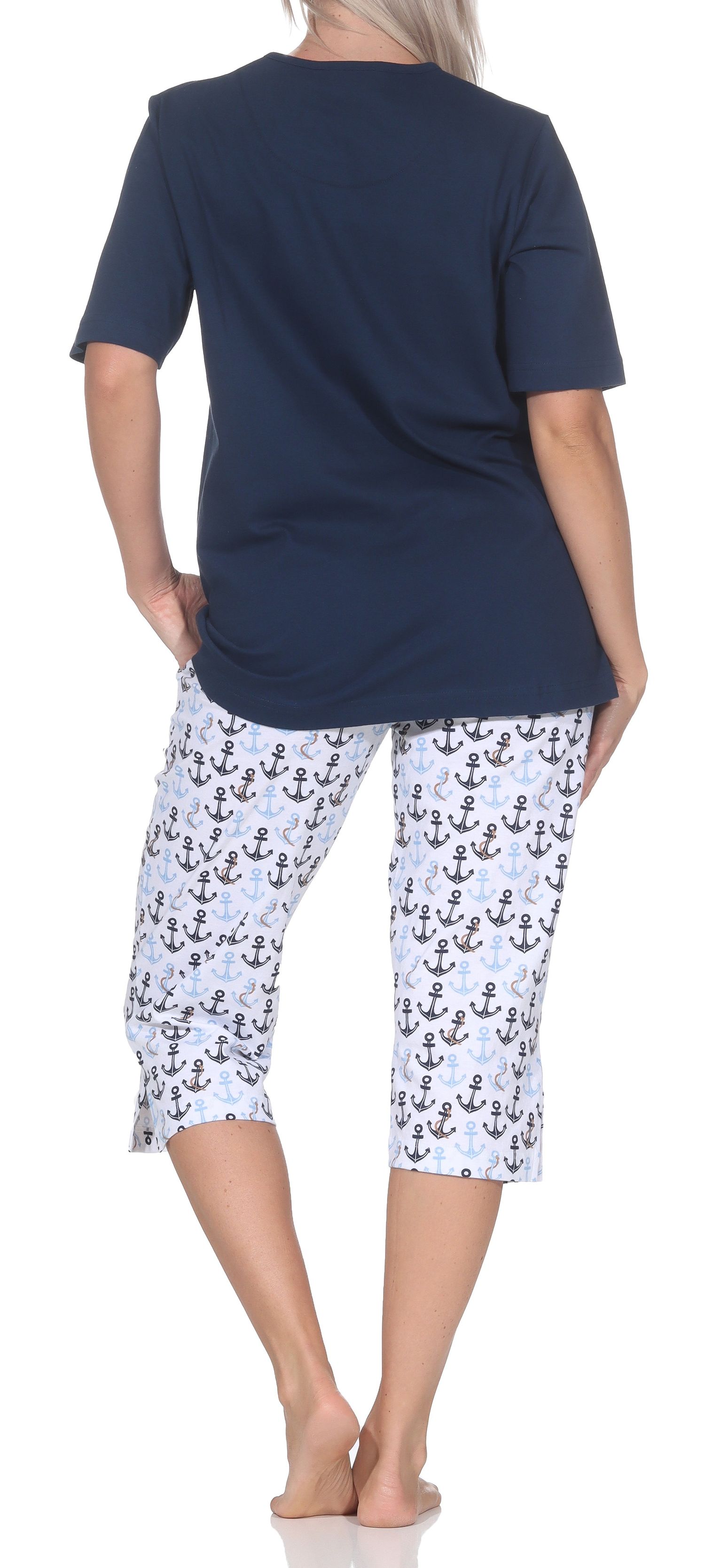 Normann Damen Capri-Pyjama kurzarm Shorty – Maritimer Look – auch in Übergrößen