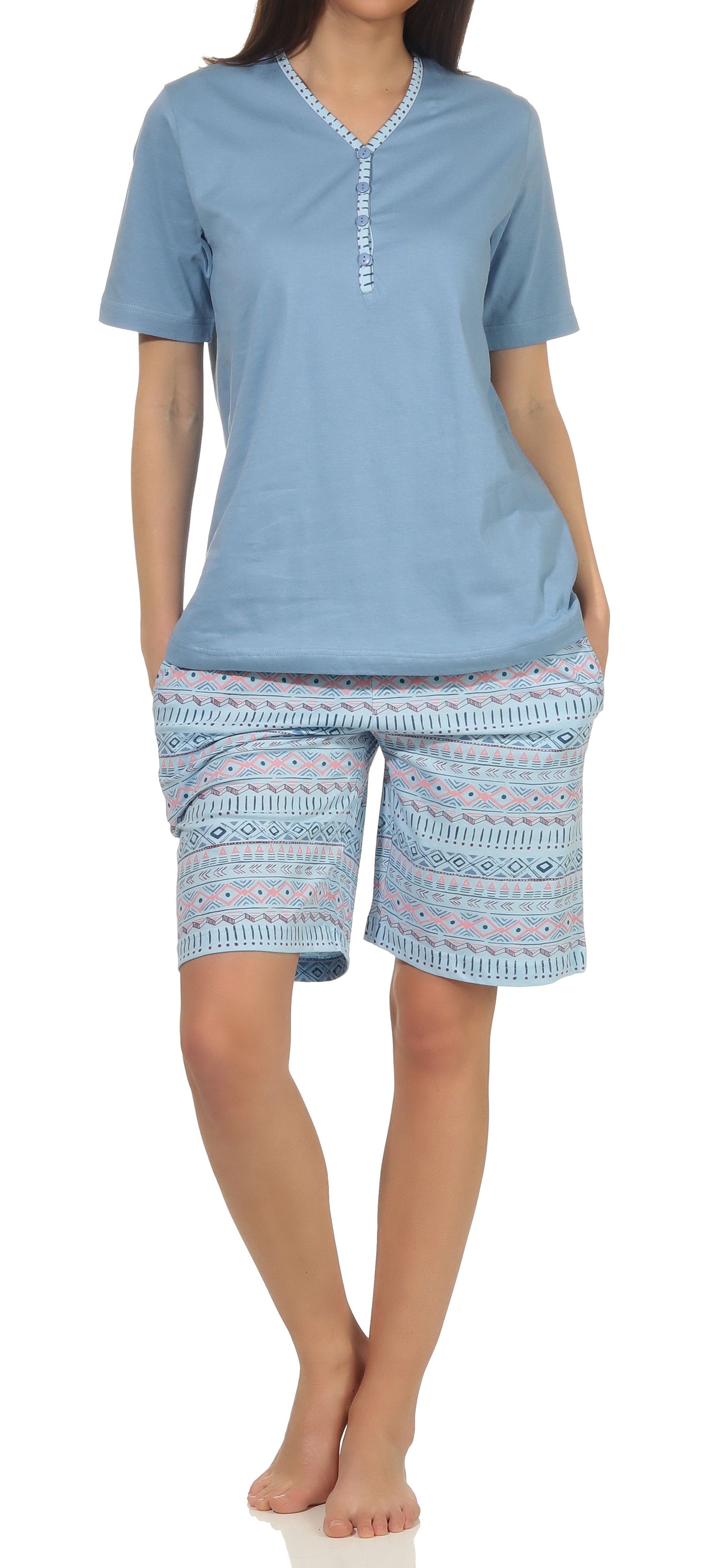 Normann Damen kurzarm Schlafanzug Shorty Pyjama im Ethnolook - auch in Übergrößen