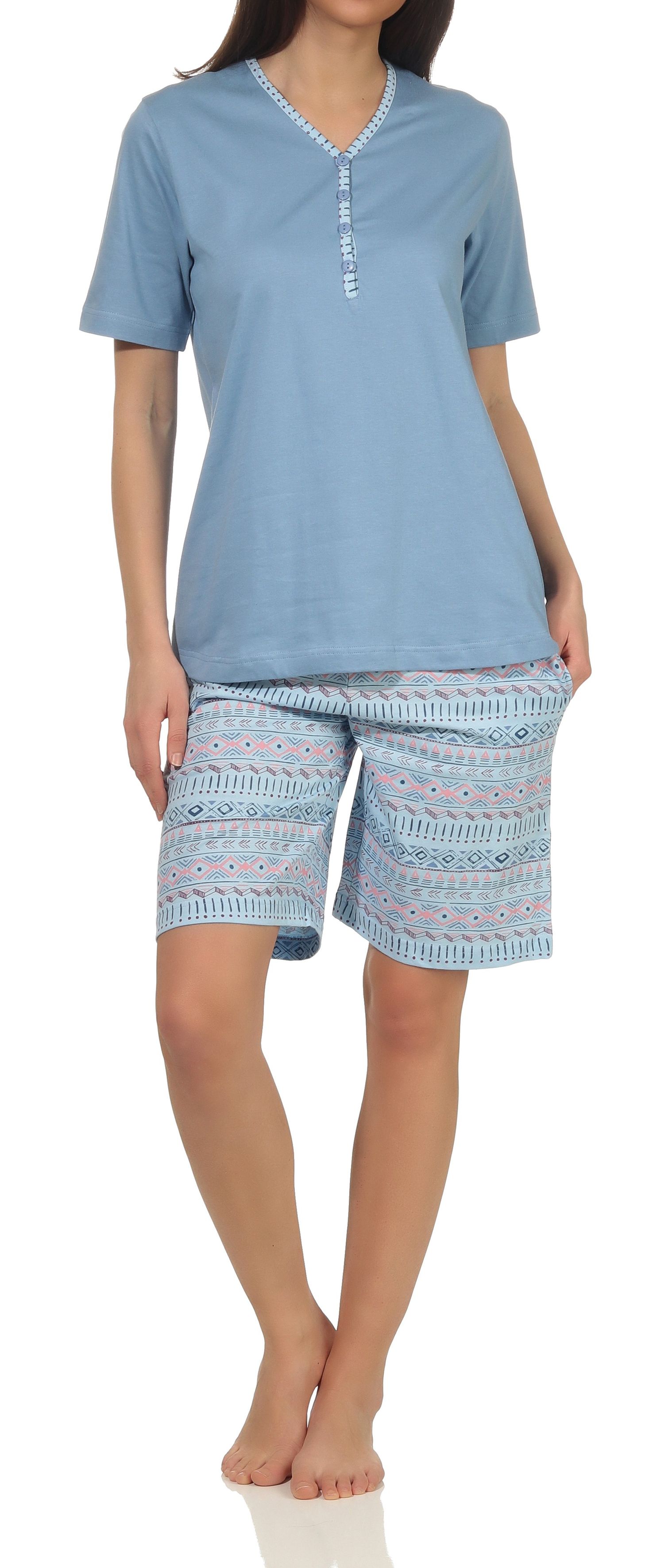 Normann Damen kurzarm Schlafanzug Shorty Pyjama im Ethnolook - auch in Übergrößen