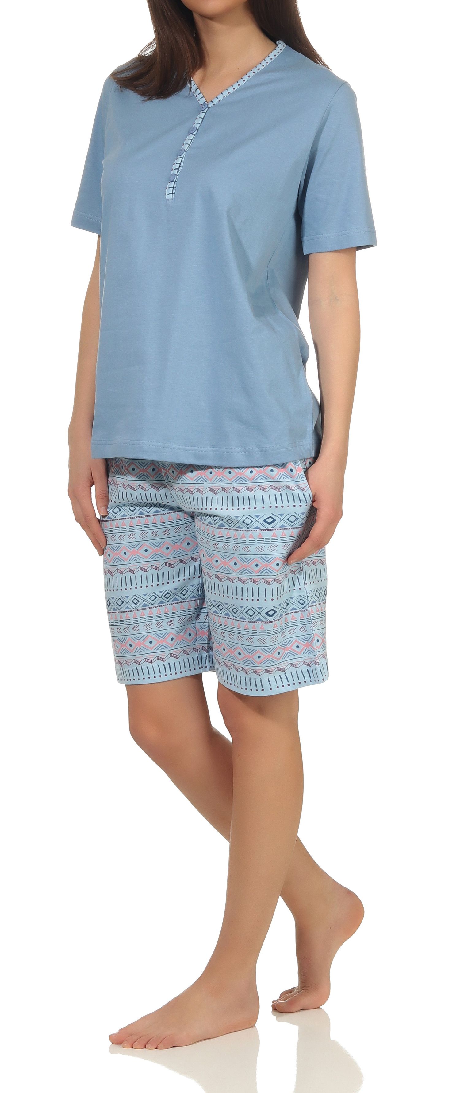 Normann Damen kurzarm Schlafanzug Shorty Pyjama im Ethnolook - auch in Übergrößen