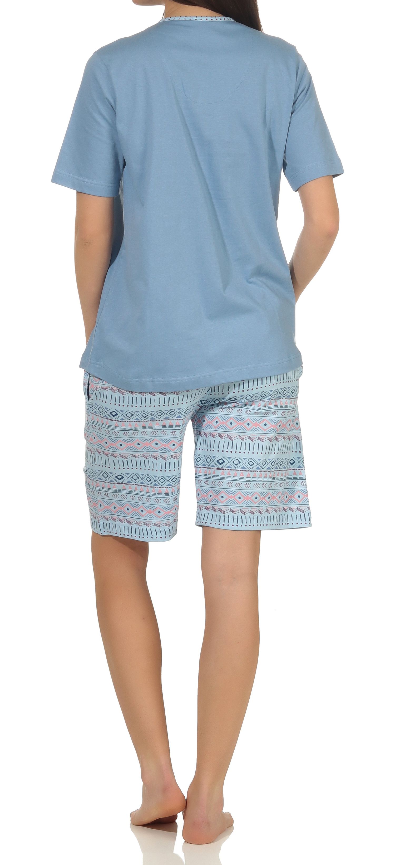 Normann Damen kurzarm Schlafanzug Shorty Pyjama im Ethnolook - auch in Übergrößen