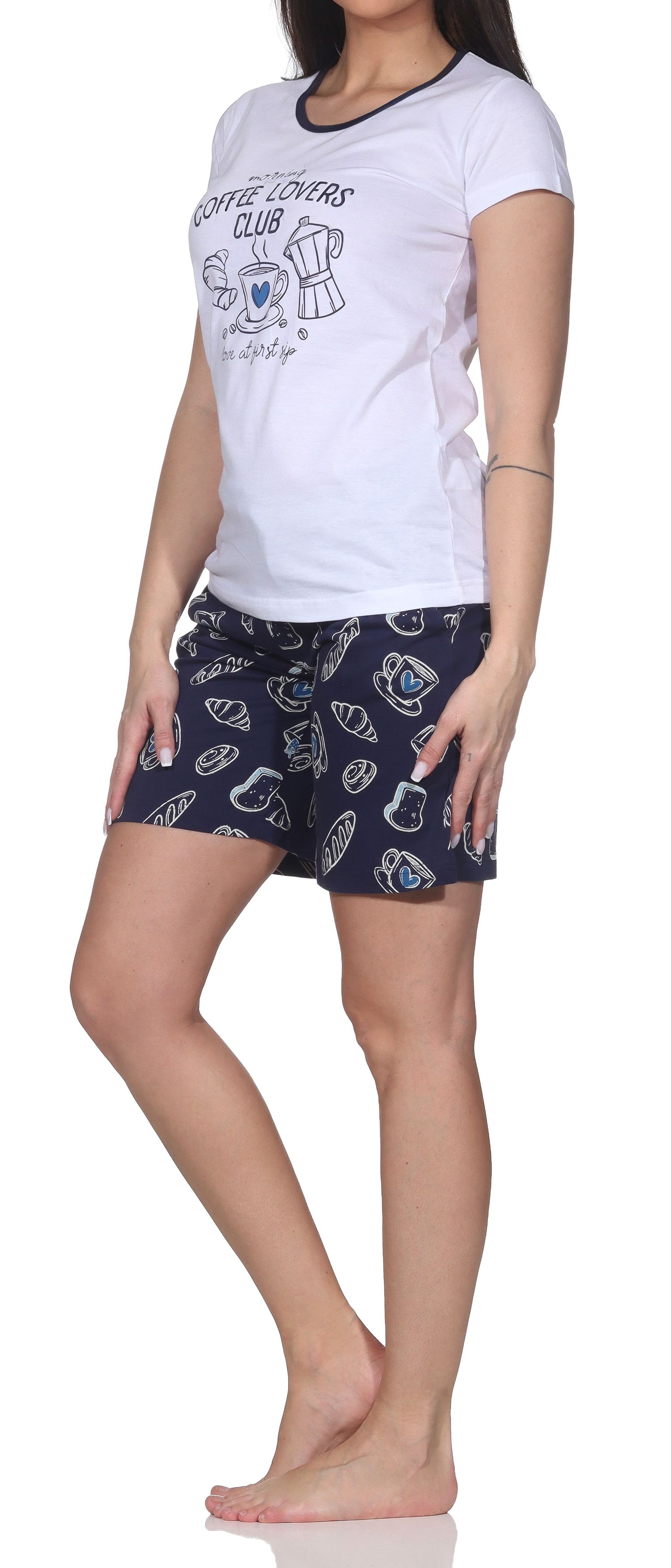 Normann Damen Shorty Pyjama kurzarm Shorty – „Coffee Lovers Club“ - auch in Übergrößen Normann Damen Shorty Pyjama kurzarm Shorty – „Coffee Lovers Club“ - auch in Übergrößen