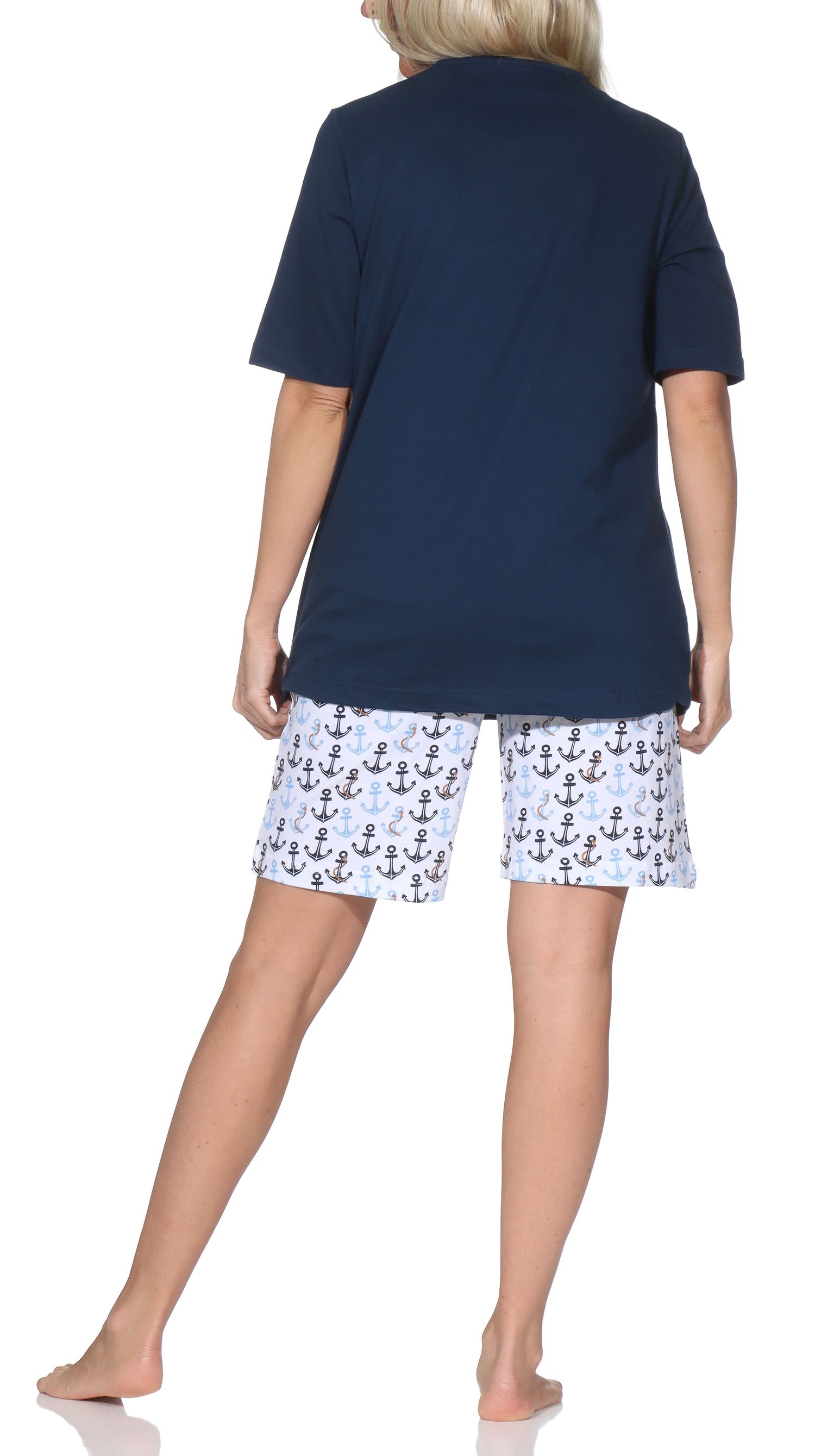 Normann Damen kurzarm Schlafanzug Shorty – maritimer Look - auch in Übergrößen