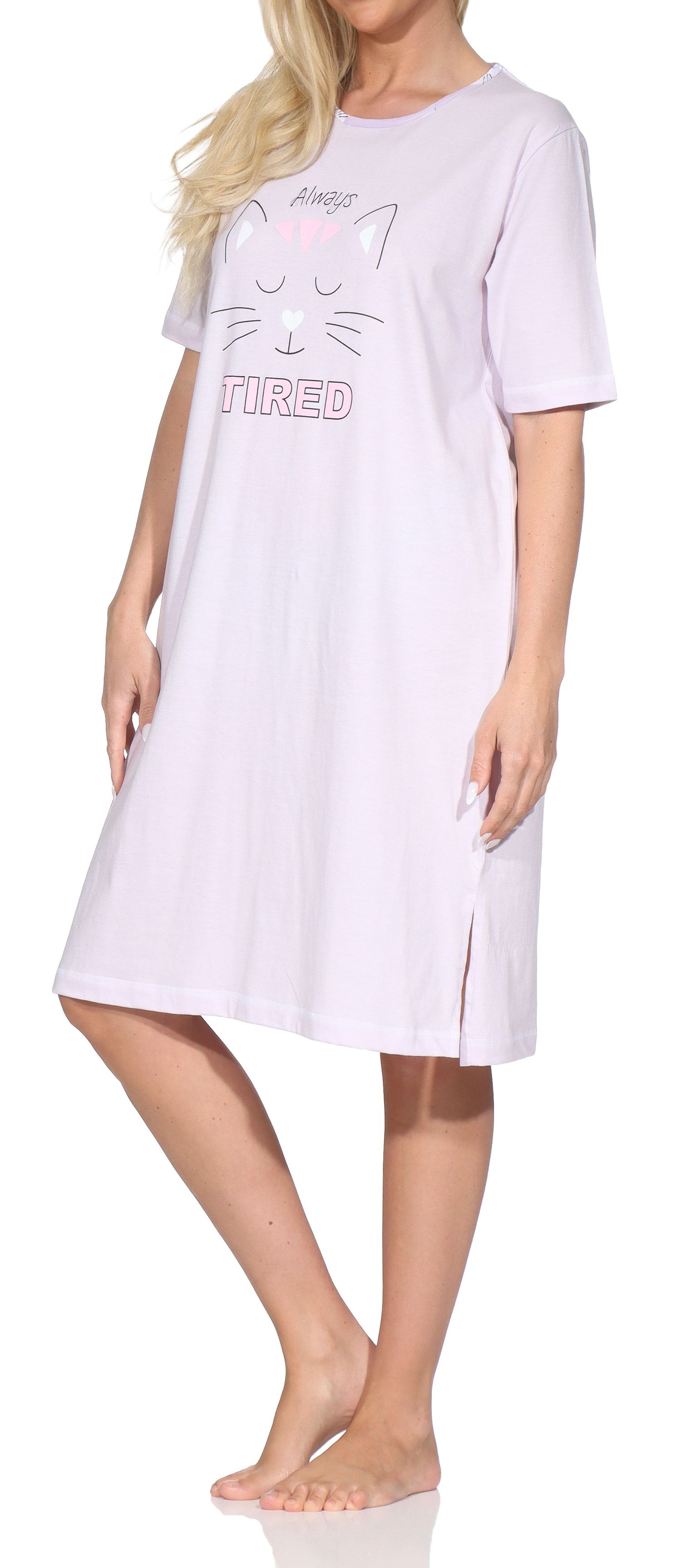 Normann Damen kurzarm Nachthemd – Niedliches Katzen-Design – auch in Übergrößen