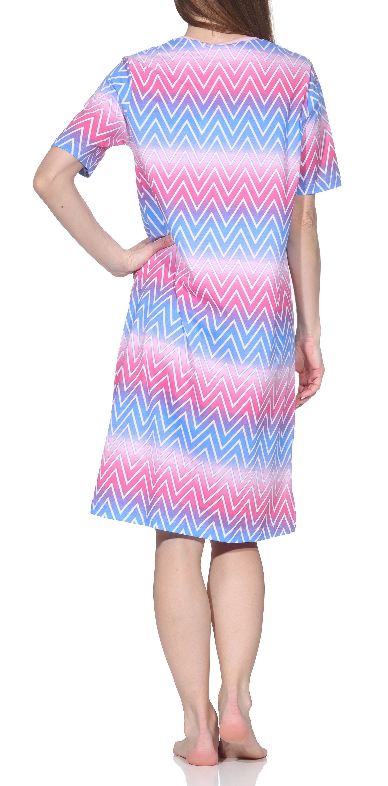 Normann Damen Nachthemd kurzarm – Modernes Zick-Zack-Design – auch in Übergrößen