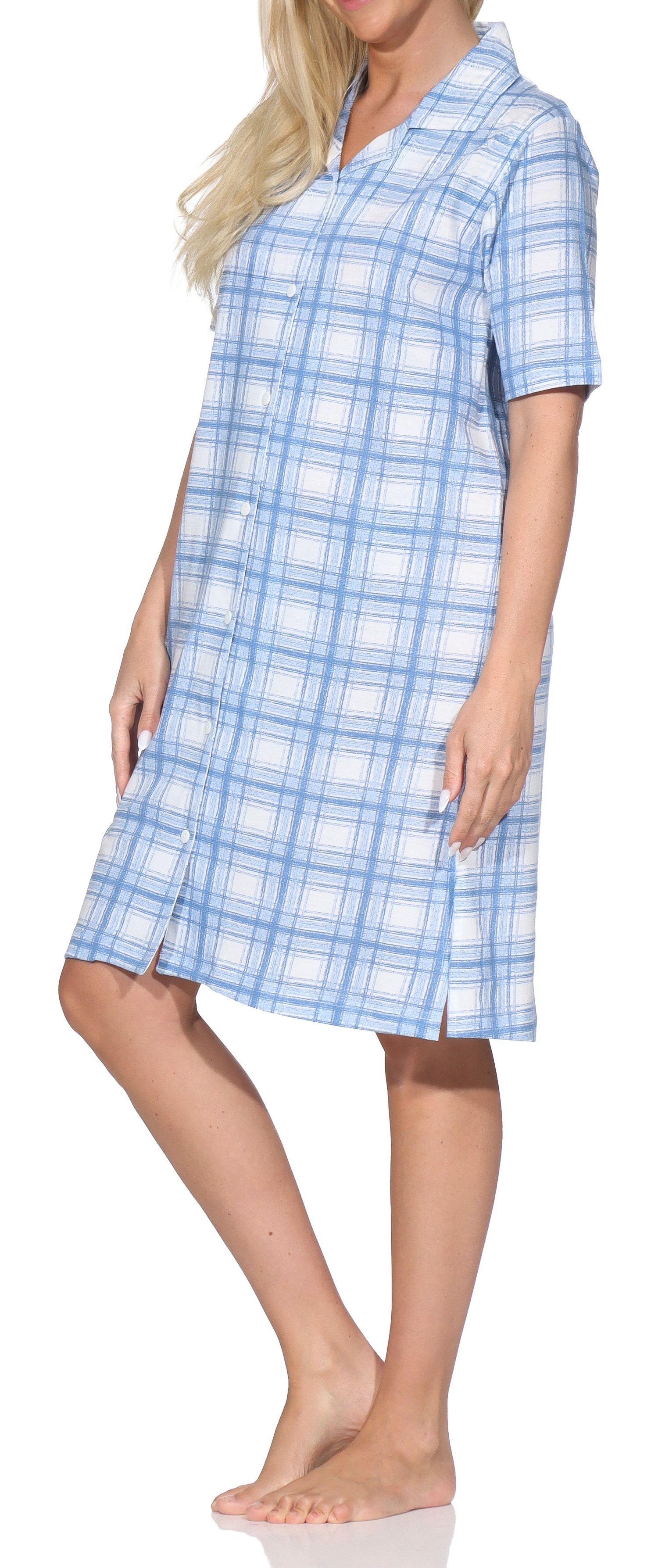 Normann Damen kurzarm Nachthemd kariert Single Jersey zum Durchknöpfen – auch in Übergröße