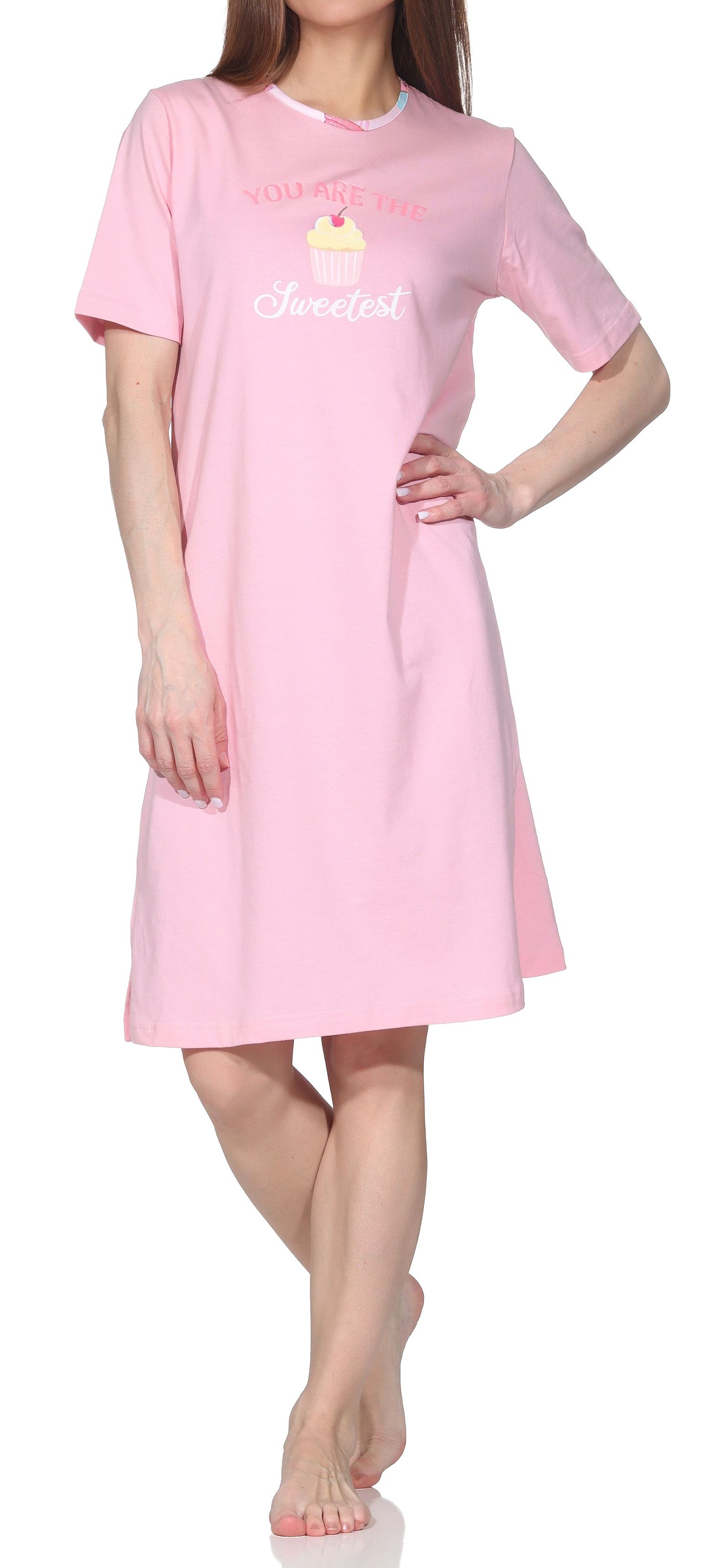 Normann Damen kurzarm Nachthemd – Süßes Cupcake-Motiv, auch in Übergrößen