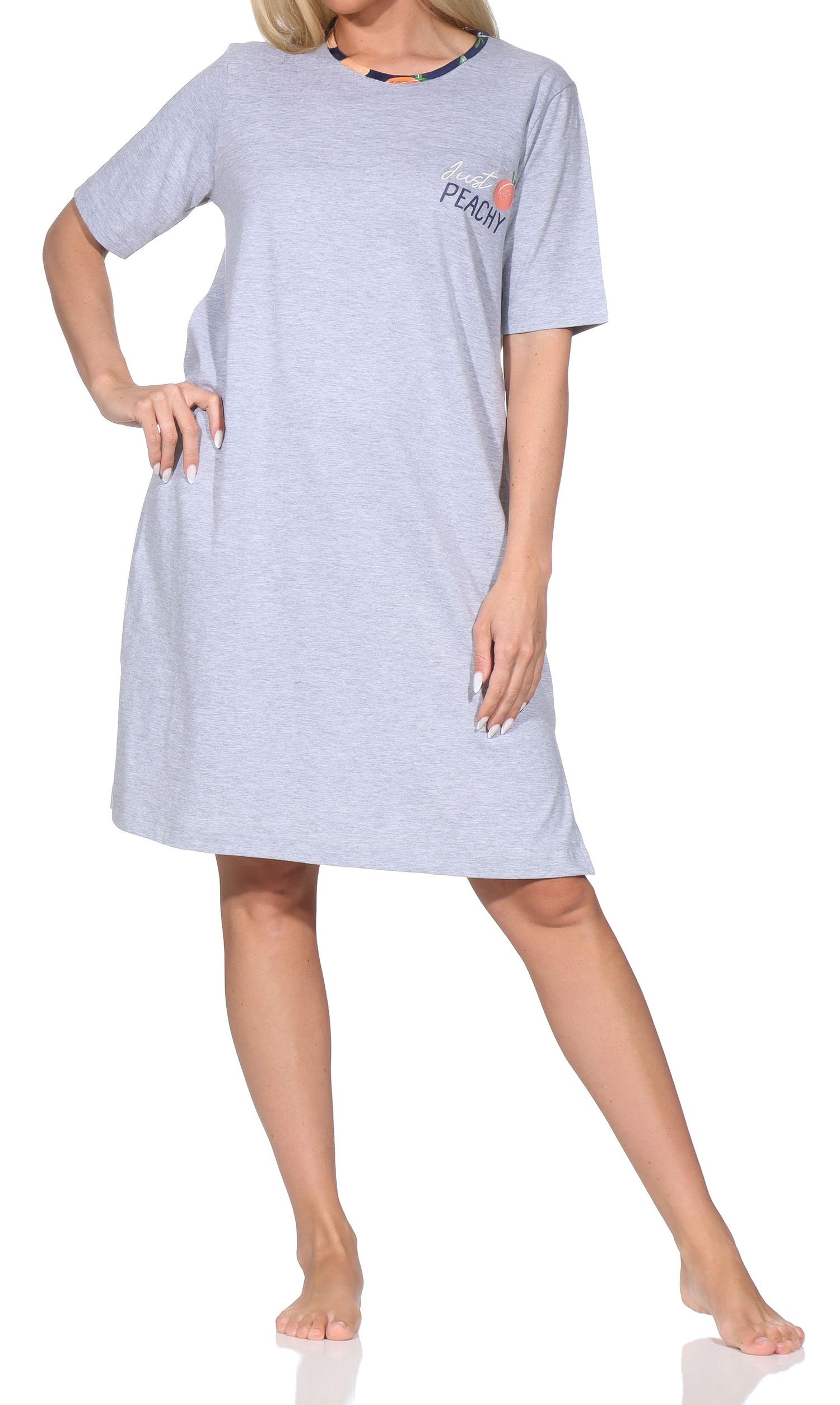 Normann Damen Nachthemd kurzarm – „Peachy“ Design – auch in Übergrößen