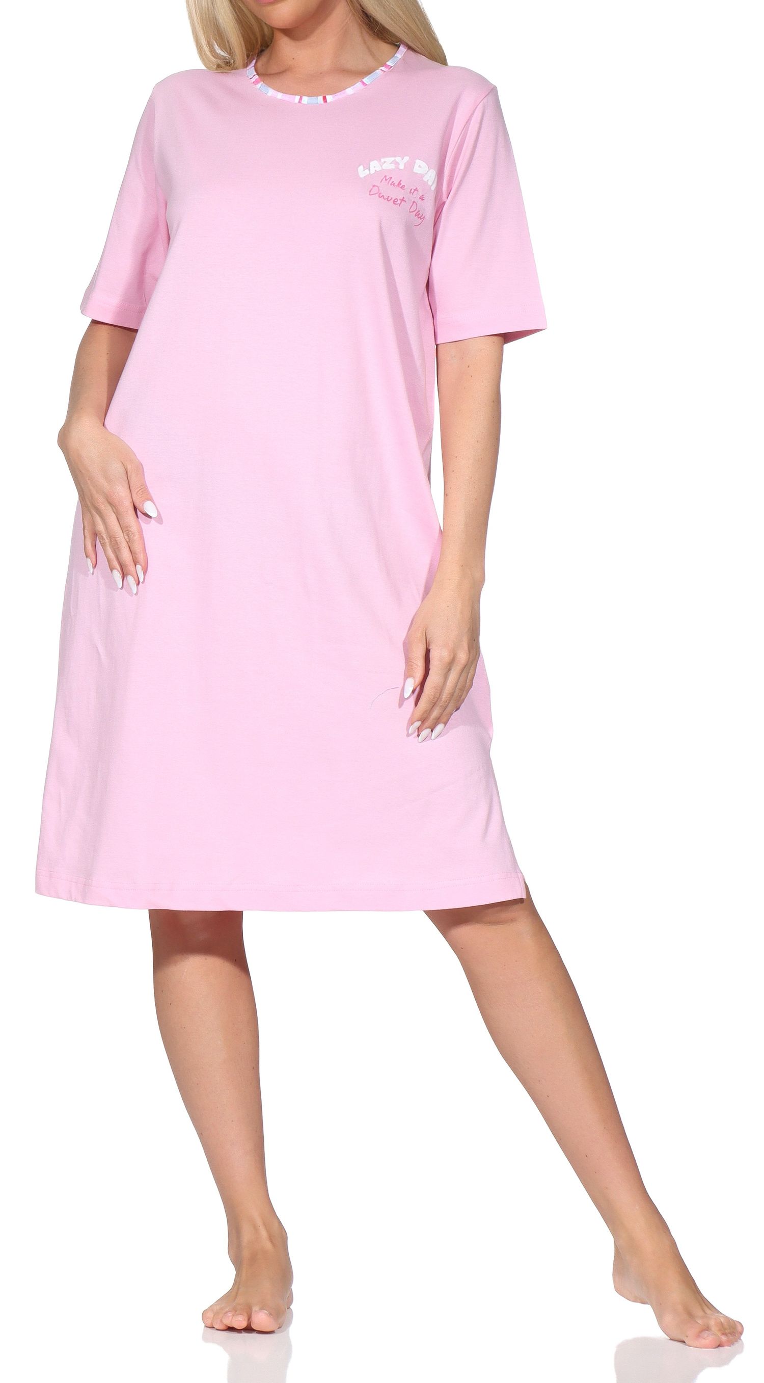 Normann Damen kurzarm Nachthemd Sleepshirt in edler Optik – auch in Übergrößen