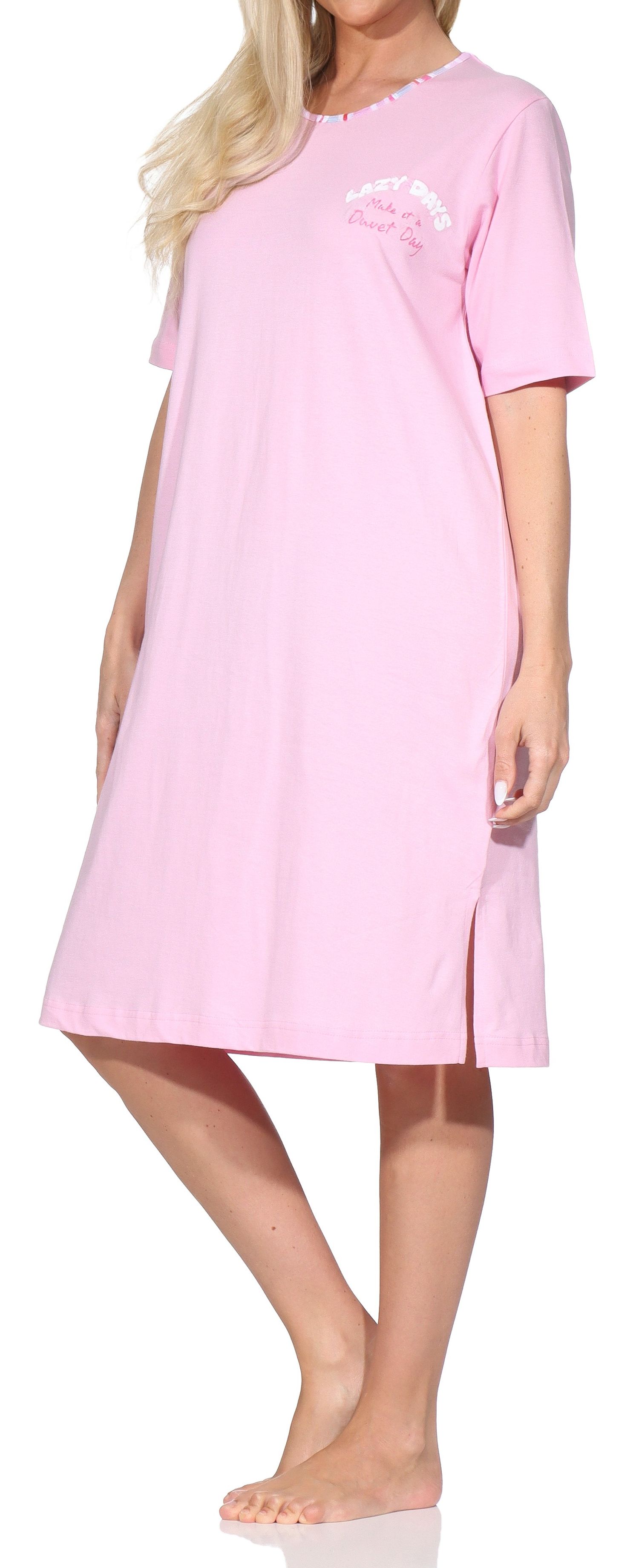 Normann Damen kurzarm Nachthemd Sleepshirt in edler Optik – auch in Übergrößen