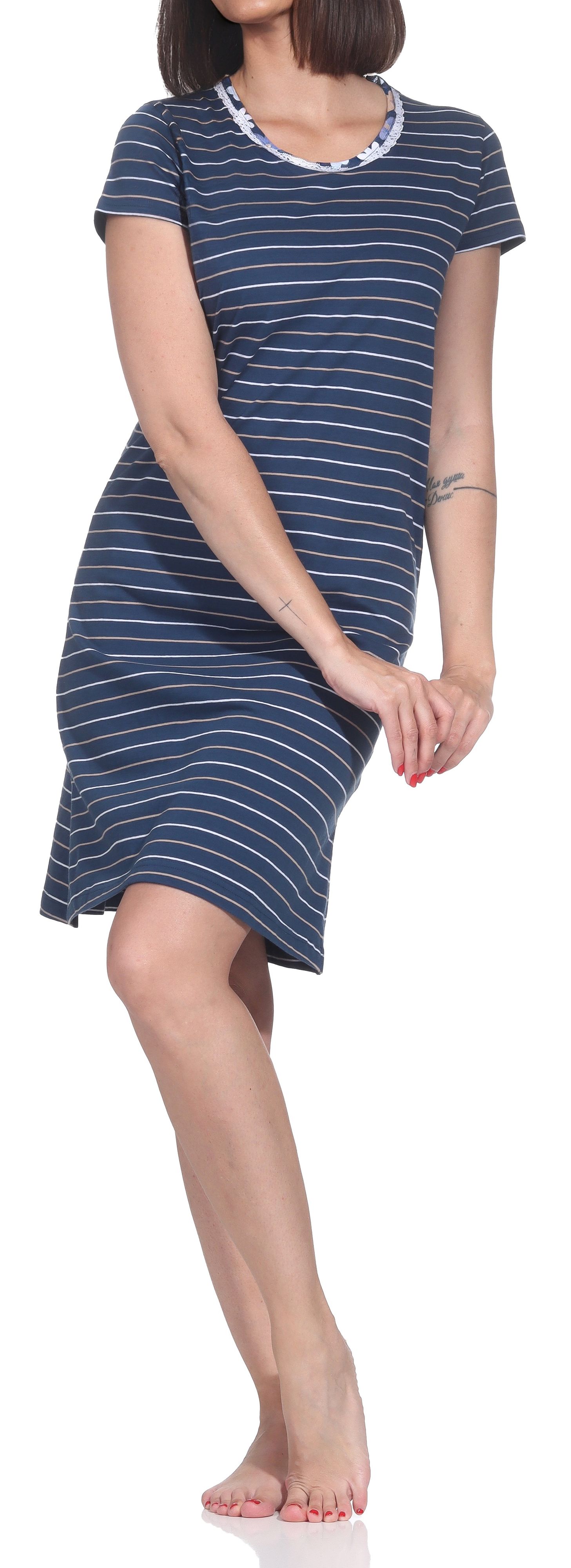 Normann Damen kurzarm Nachthemd – Edle Streifenoptik – auch in Übergrößen Normann Damen kurzarm Nachthemd – Edle Streifenoptik – auch in Übergrößen