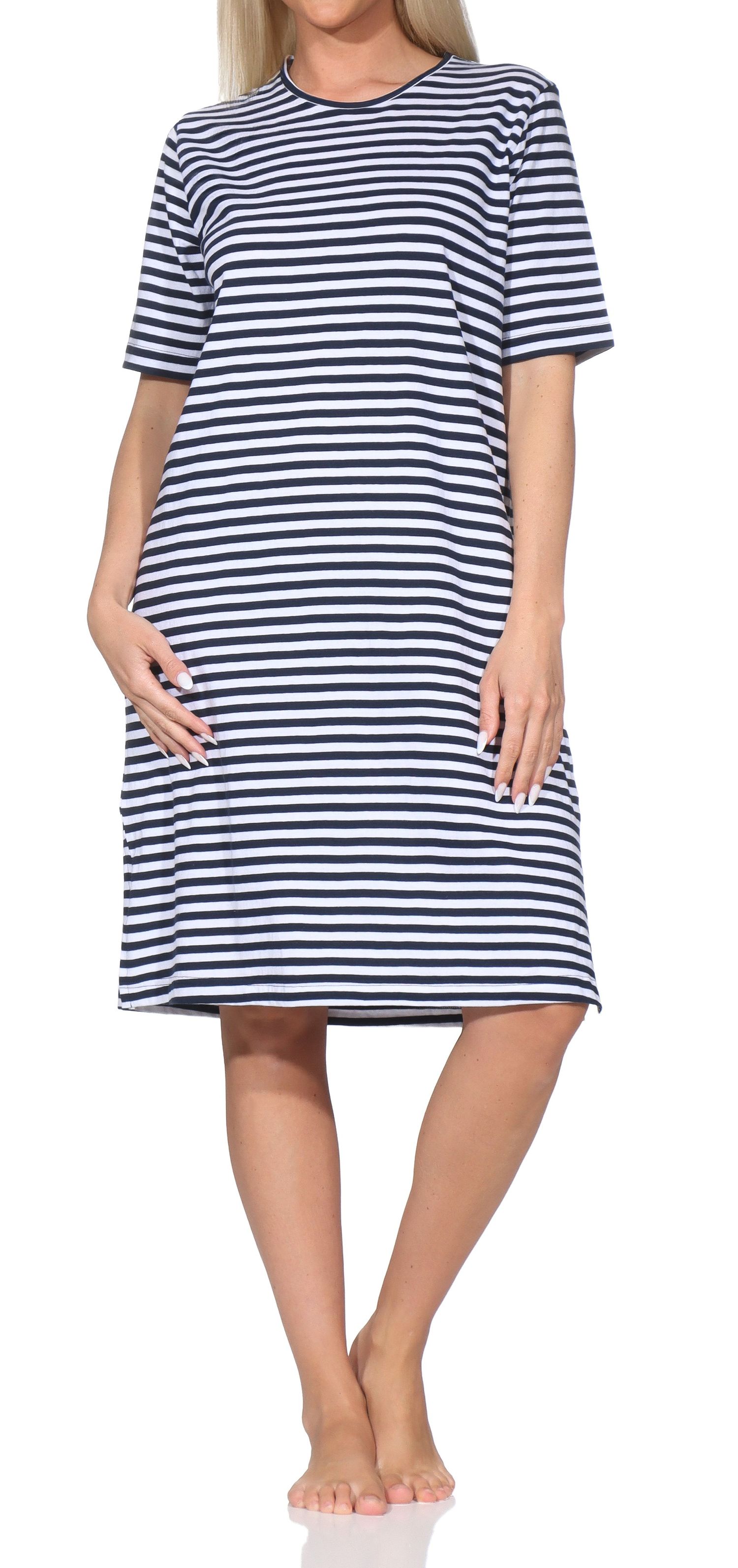 Normann Damen kurzarm Nachthemd – Elegante Ringeloptik Normann Damen kurzarm Nachthemd – Elegante Ringeloptik