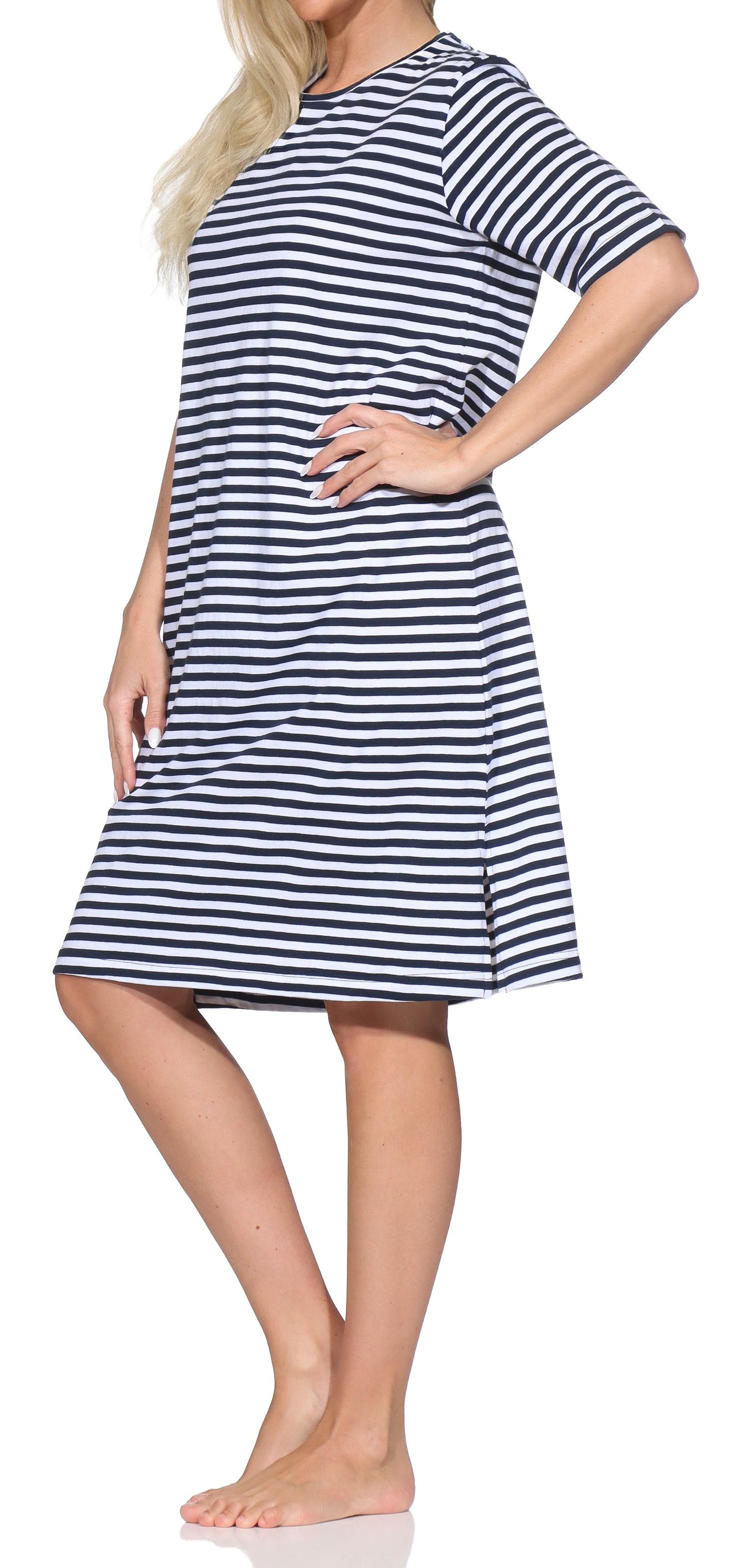 Normann Damen kurzarm Nachthemd – Elegante Ringeloptik Normann Damen kurzarm Nachthemd – Elegante Ringeloptik