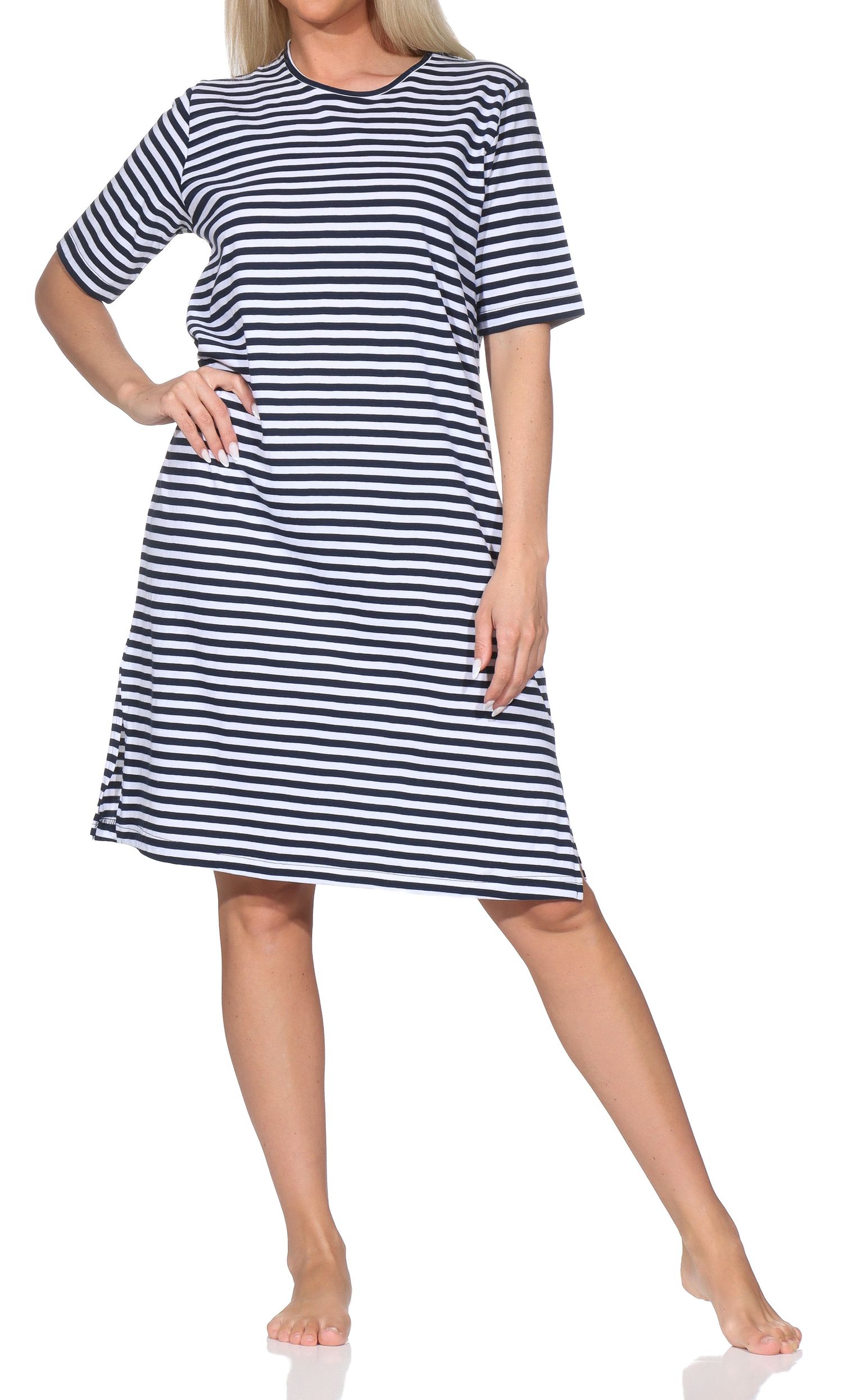 Normann Damen kurzarm Nachthemd – Elegante Ringeloptik