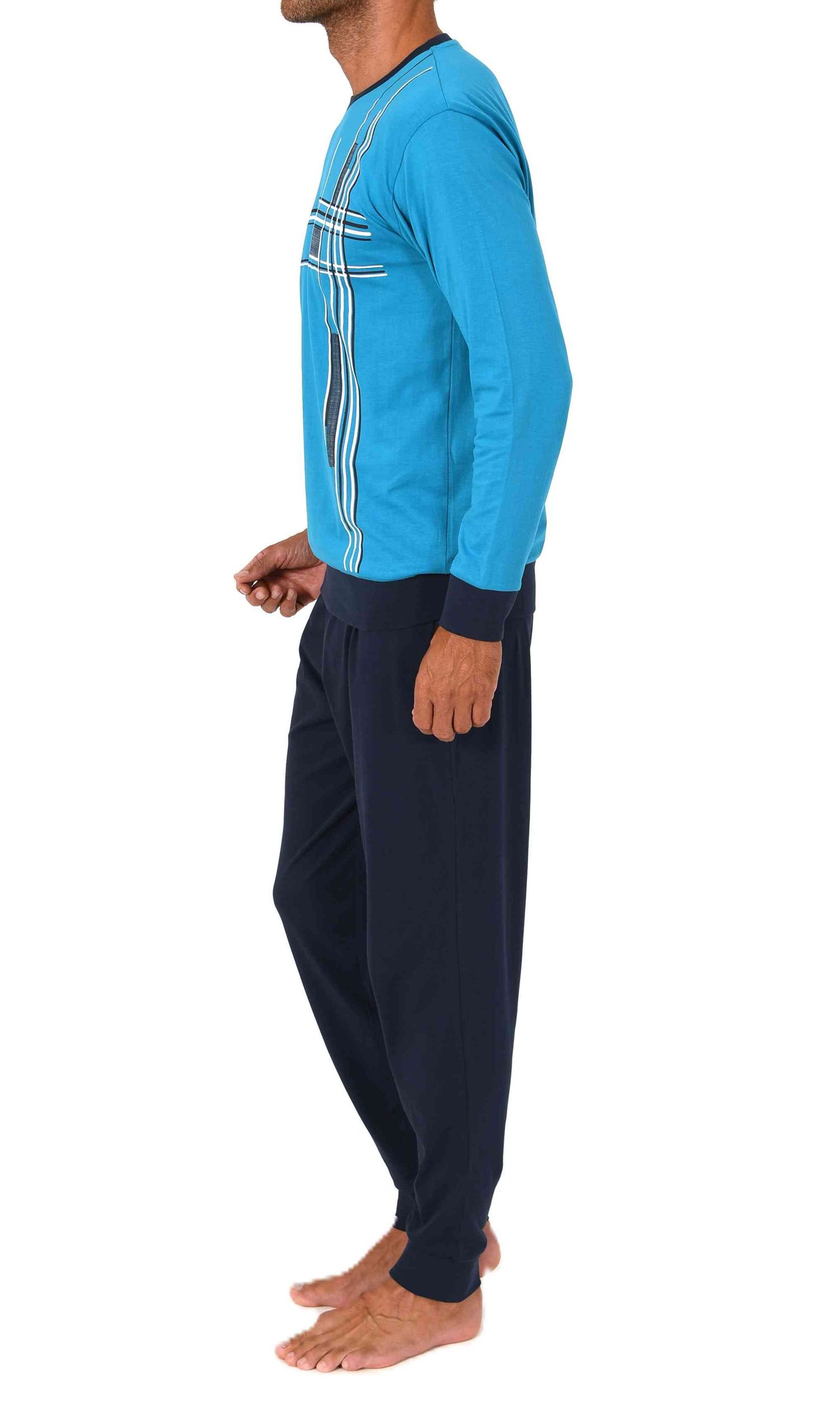 Normann Herren langarm Schlafanzug mit Bündchen Pyjama mit edlen Frontprint