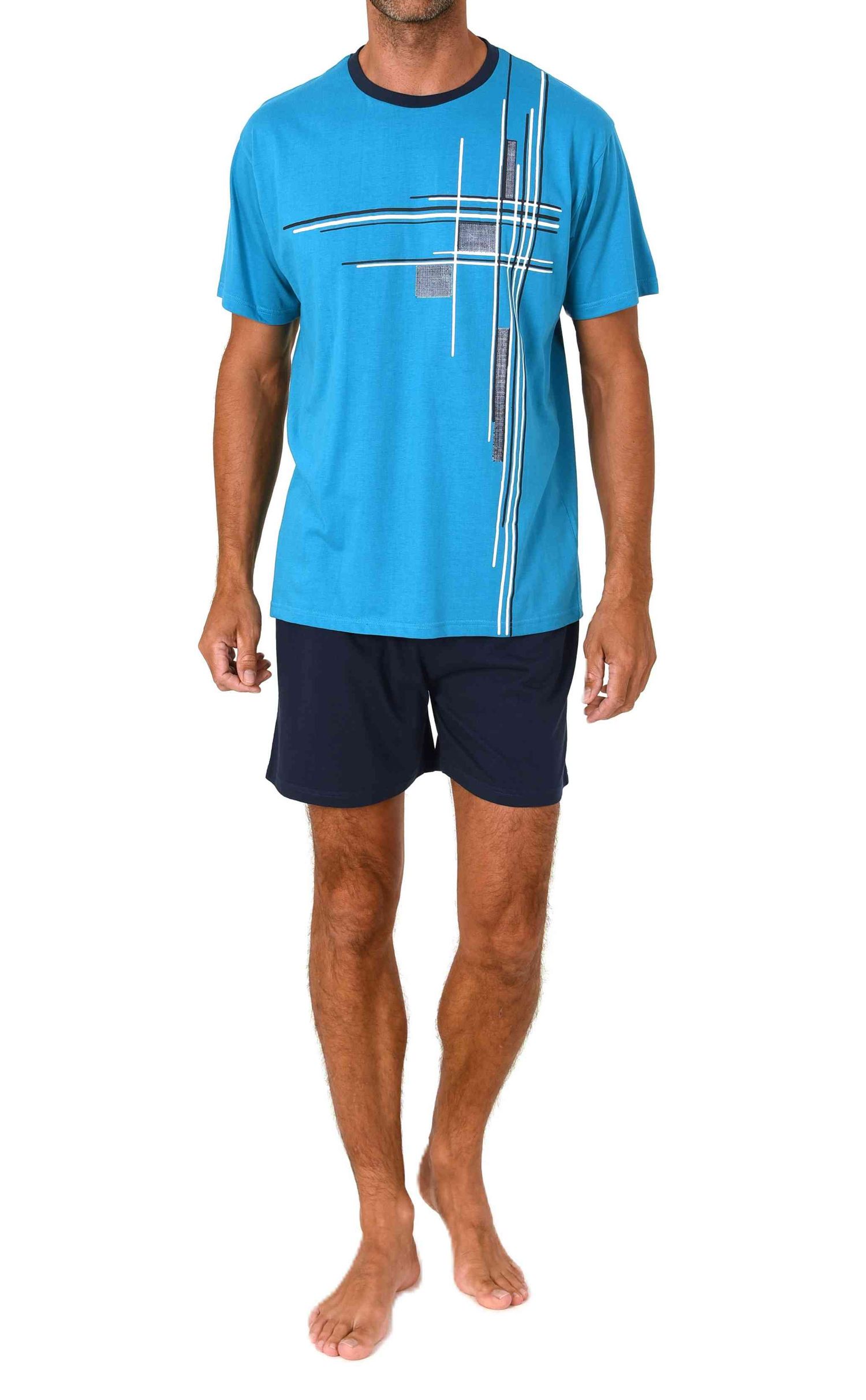 Normann Herren kurzarm Schlafanzug Shorty Pyjama mit edlen Frontprint