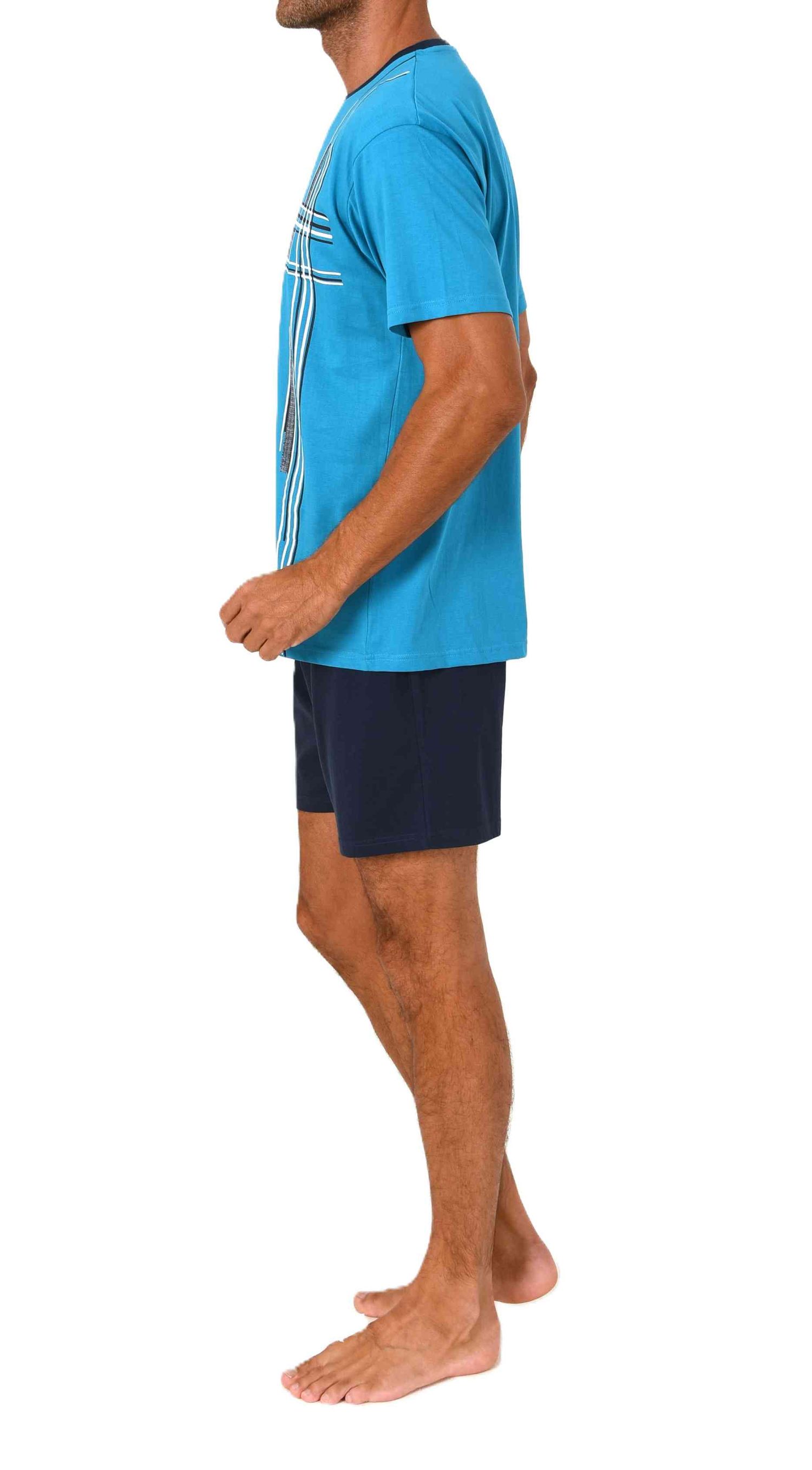 Normann Herren kurzarm Schlafanzug Shorty Pyjama mit edlen Frontprint