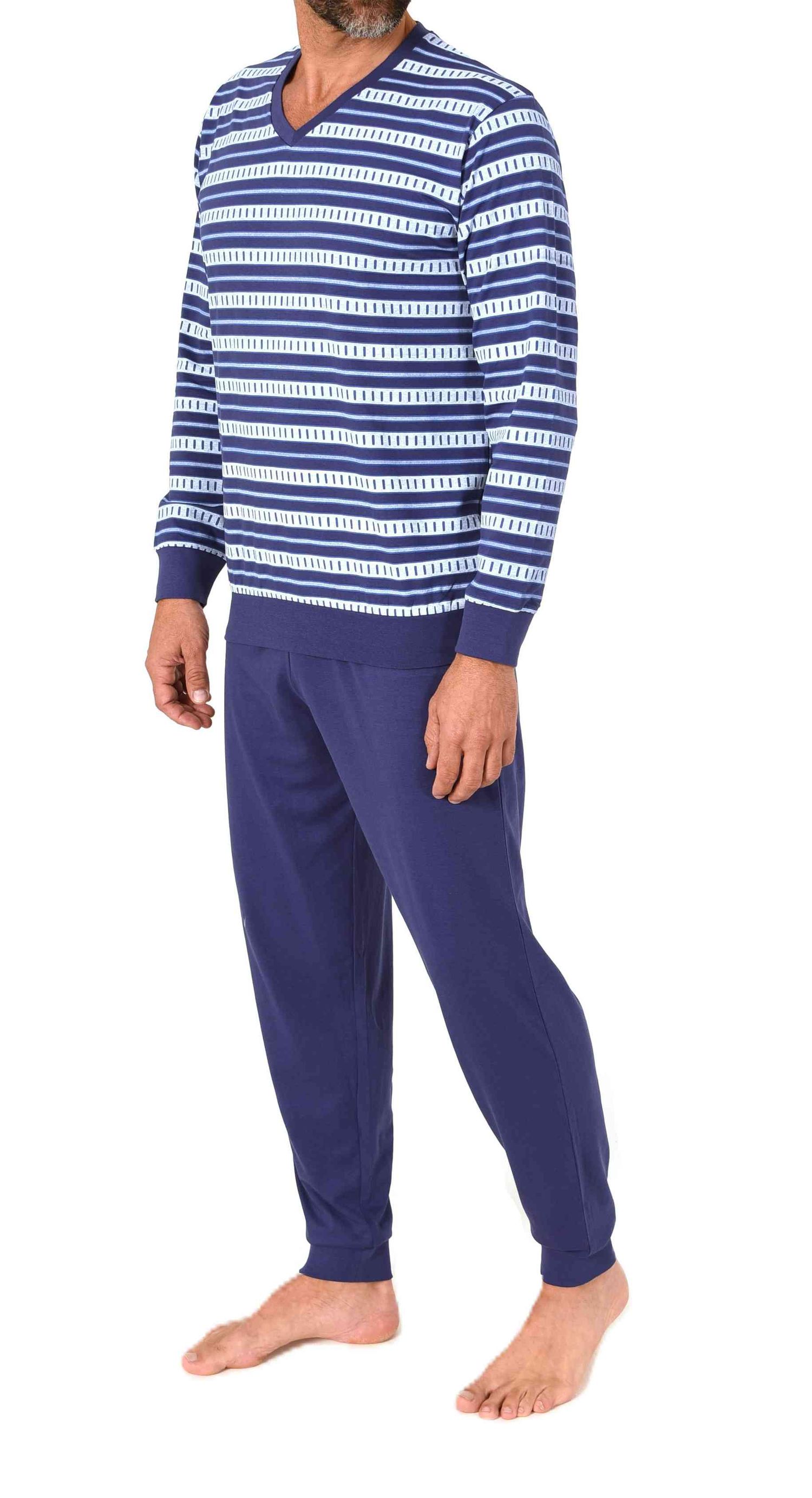 Normann Herren langarm Schlafanzug mit Bündchen – Pyjama in eleganter Streifenoptik