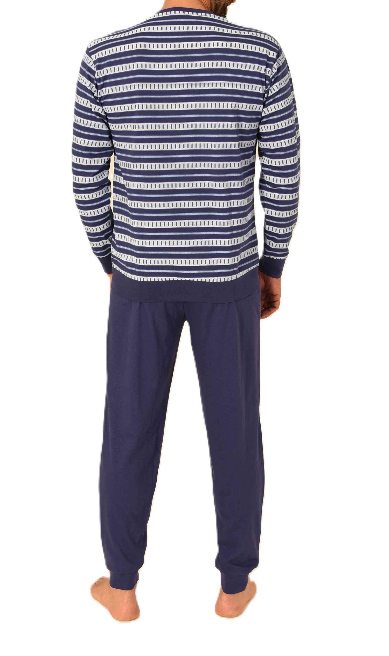 Normann Herren langarm Schlafanzug mit Bündchen – Pyjama in eleganter Streifenoptik
