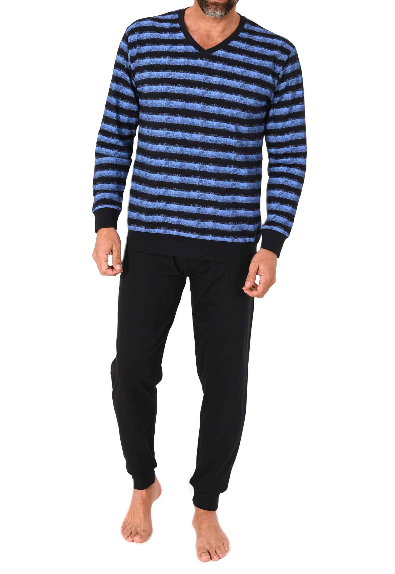 Normann Herren langarm Schlafanzug mit Bündchen – Pyjama in toller Streifenoptik