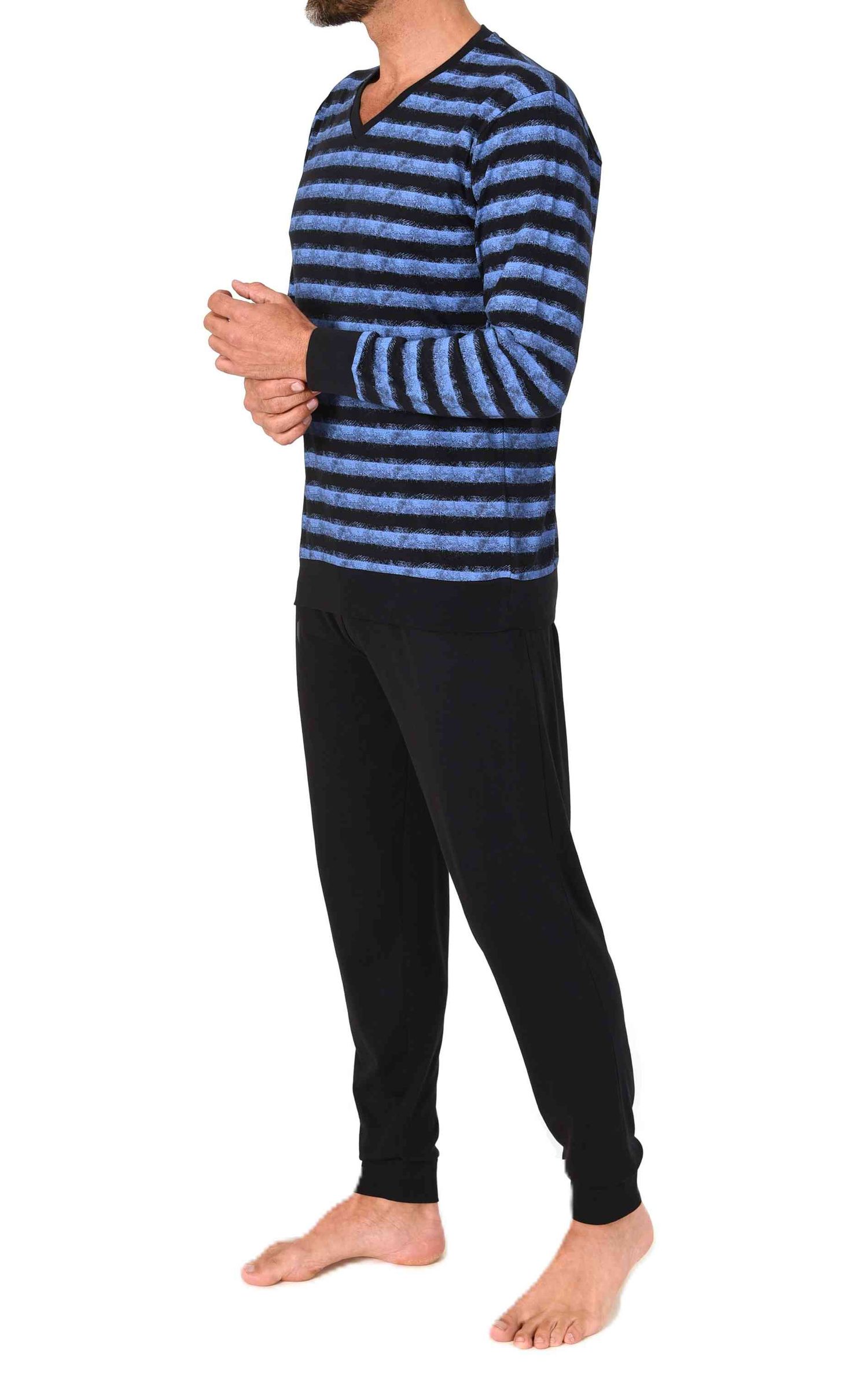 Normann Herren langarm Schlafanzug mit Bündchen – Pyjama in toller Streifenoptik