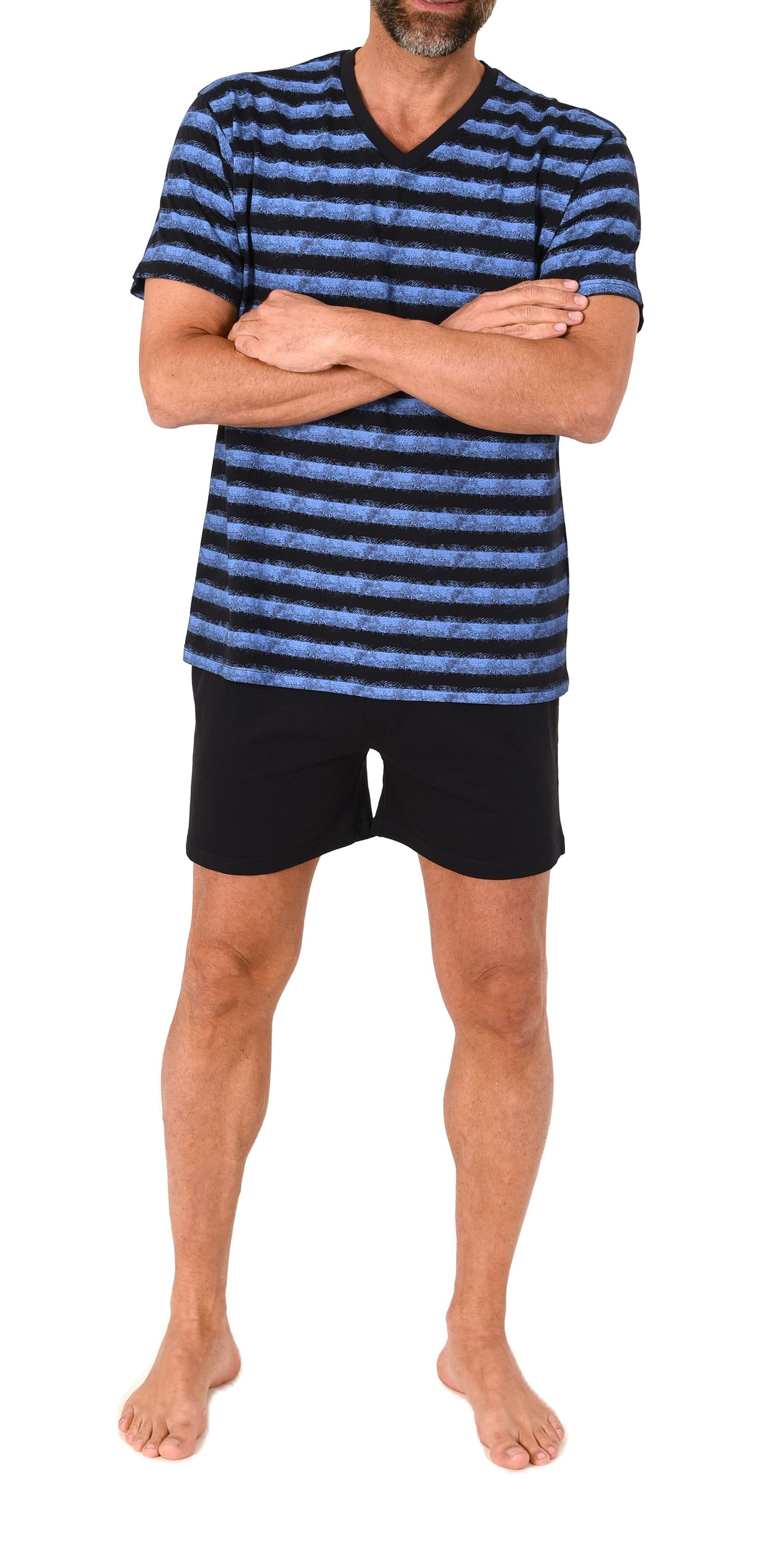 Normann Herren kurzarm Schlafanzug Shorty Pyjama in lässiger Streifenoptik und V-Hals Normann Herren kurzarm Schlafanzug Shorty Pyjama in lässiger Streifenoptik und V-Hals