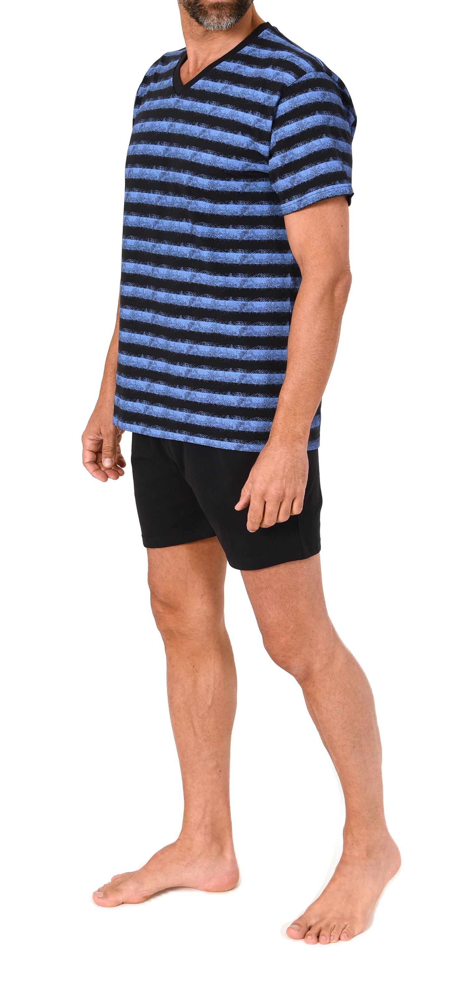 Normann Herren kurzarm Schlafanzug Shorty Pyjama in lässiger Streifenoptik und V-Hals Normann Herren kurzarm Schlafanzug Shorty Pyjama in lässiger Streifenoptik und V-Hals