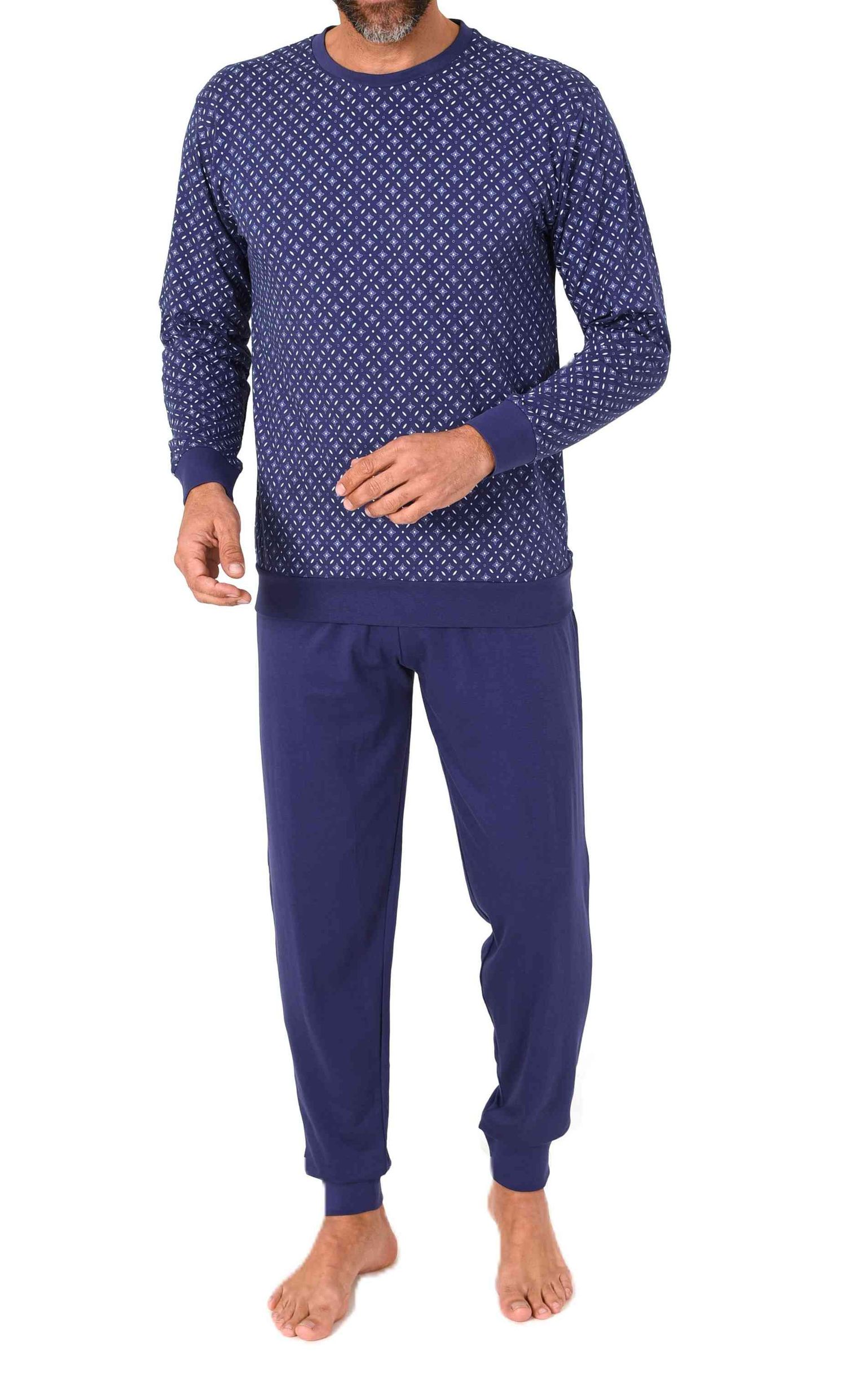 Normann Herren Schlafanzug langarm mit Bündchen Pyjama in eleganter Minimimal-Print-Optik