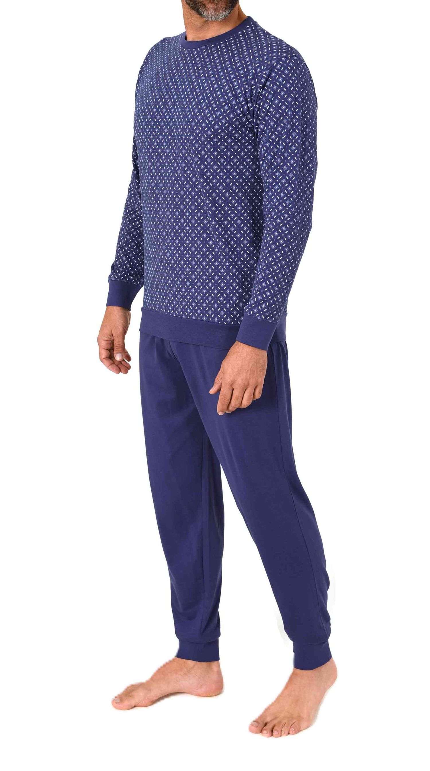 Normann Herren Schlafanzug langarm mit Bündchen Pyjama in eleganter Minimimal-Print-Optik