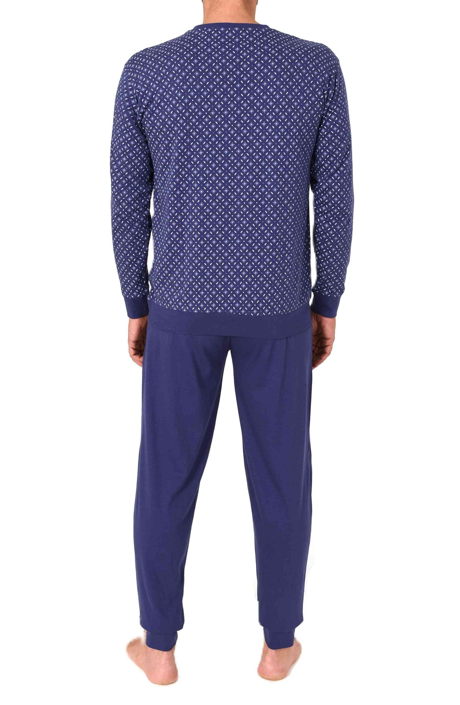 Normann Herren Schlafanzug langarm mit Bündchen Pyjama in eleganter Minimimal-Print-Optik