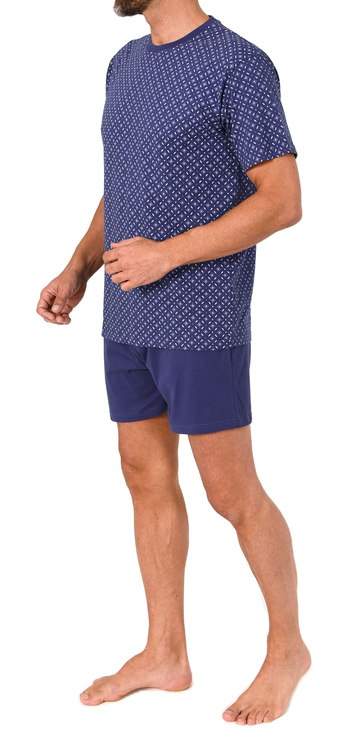 Normann Herren kurzarm Schlafanzug Shorty Pyjama in eleganter Minimimal-Print-Optik