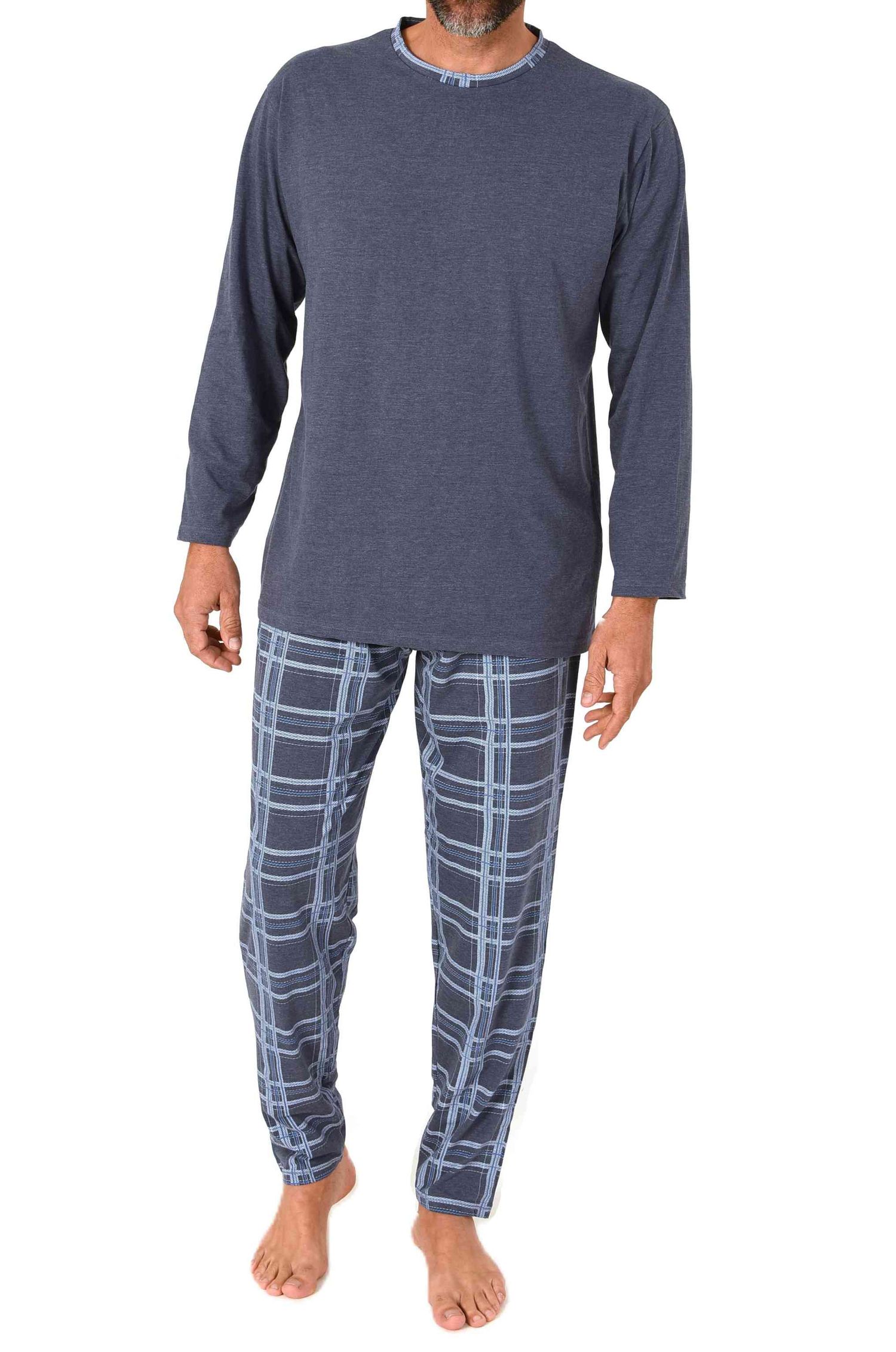 Normann Herren langarm Schlafanzug Pyjama mit Karohose aus Jersey